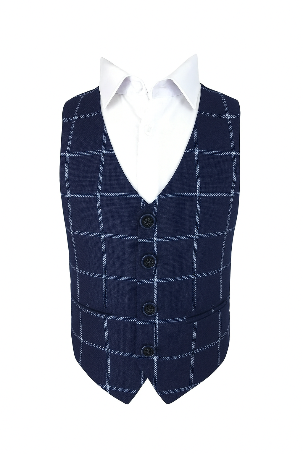 Ensemble blazer et gilet à carreaux bleu marine pour garçon – Costume formel 2 pièces