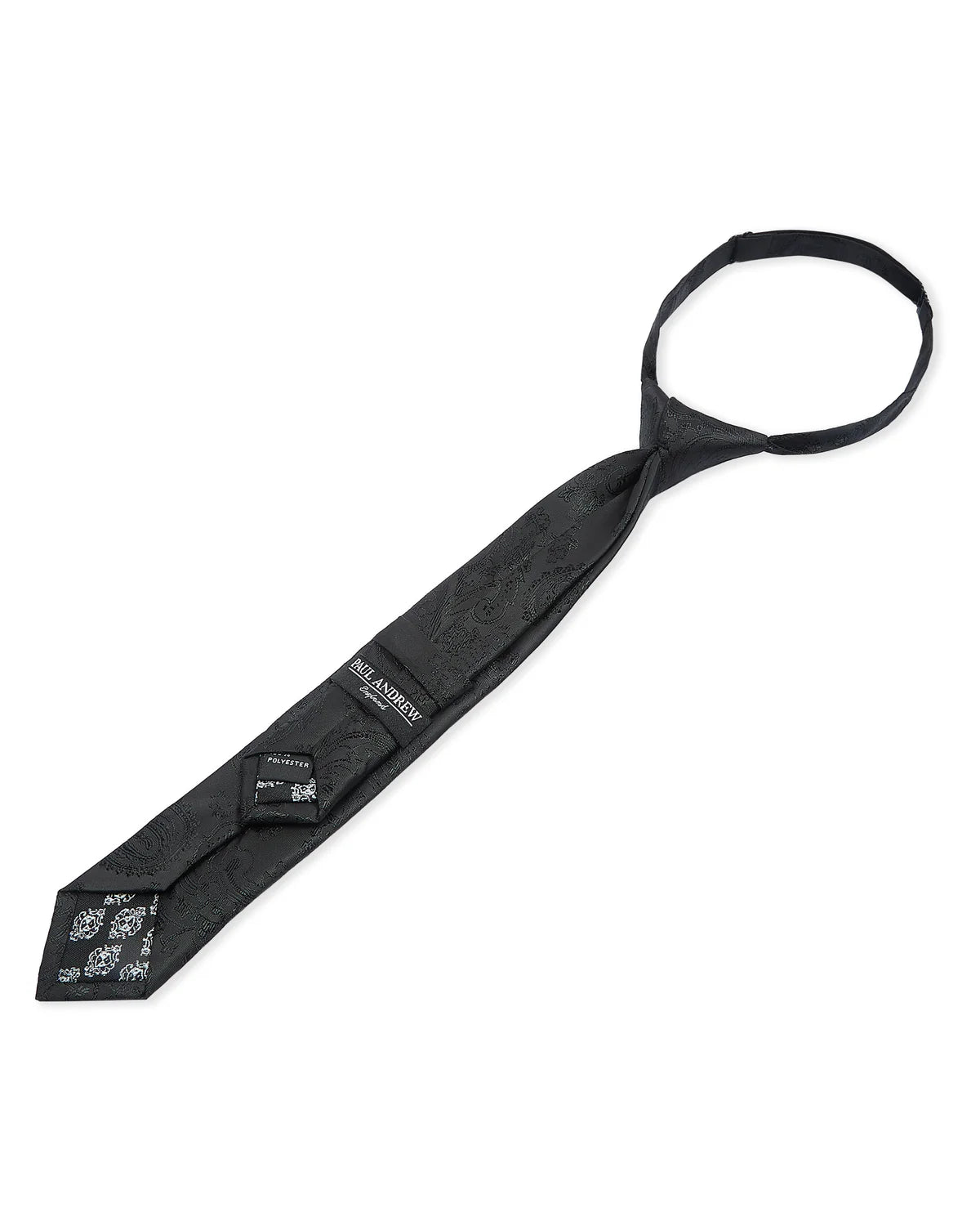 Corbata preanudada para niños con estampado cachemira jacquard y correa de cuello ajustable con clip - Negro