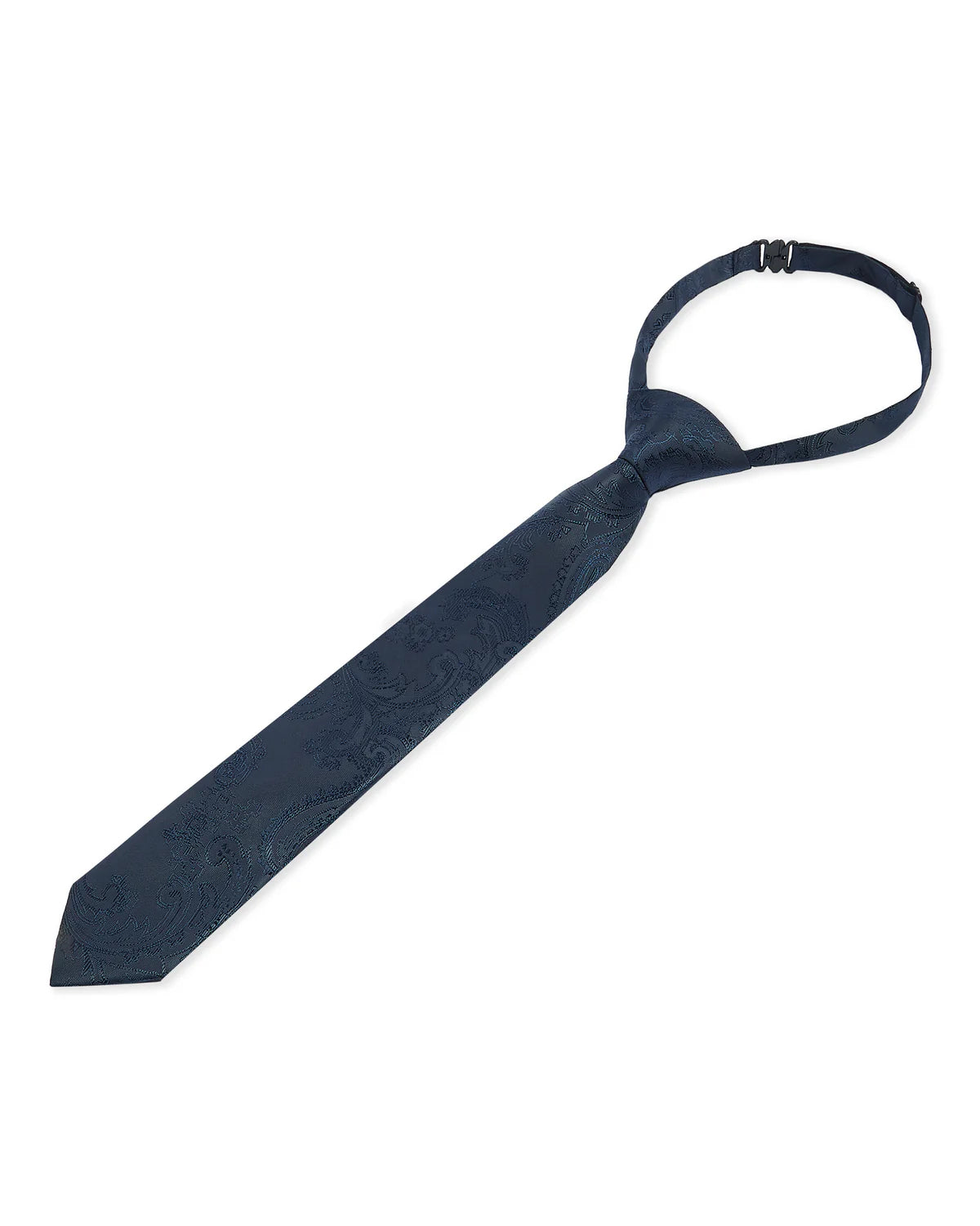 Corbata preanudada de jacquard con diseño paisley para niños con clip ajustable en la correa del cuello - Azul marino
