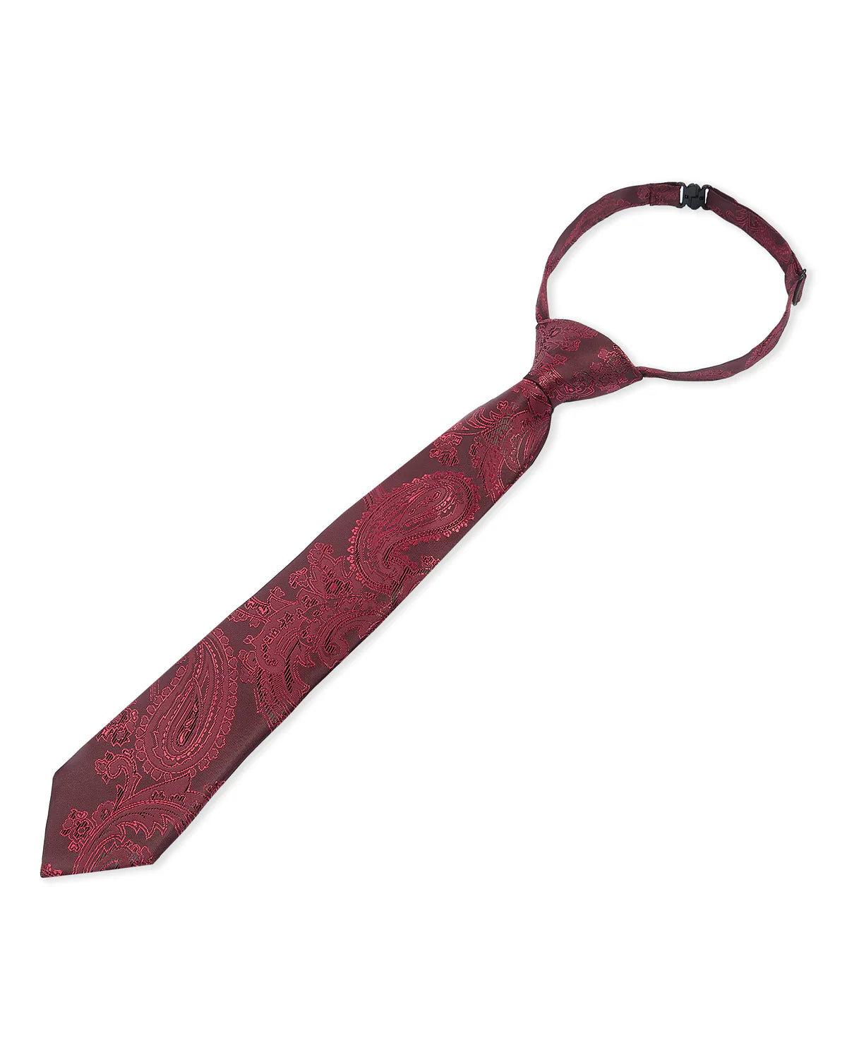 Corbata preanudada de jacquard con diseño de cachemira para niños con correa de cuello ajustable y clip - Rojo
