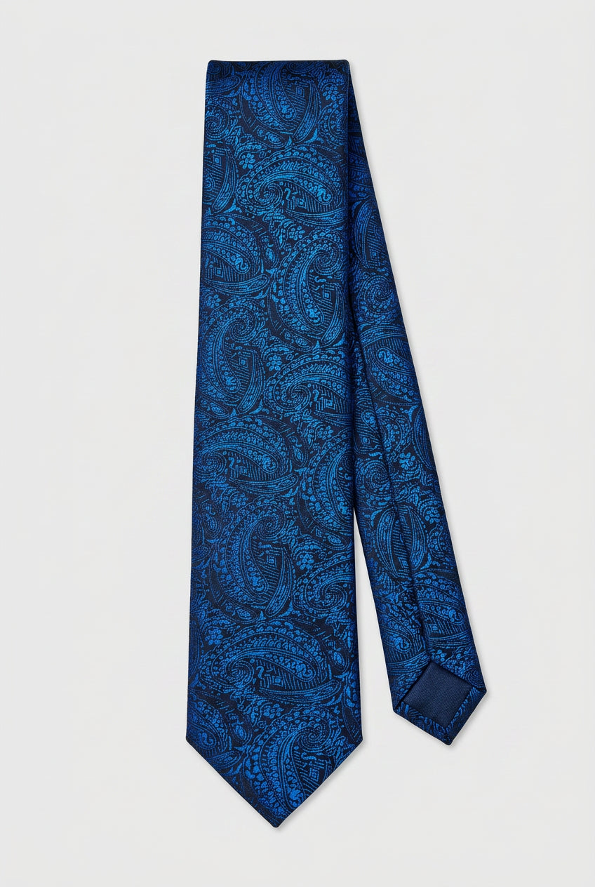 Cravate fine jacquard cachemire pour garçons - Bleu