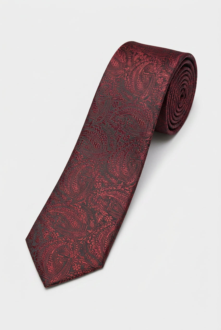 Corbata ajustada de jacquard con diseño paisley para niños - Burdeos