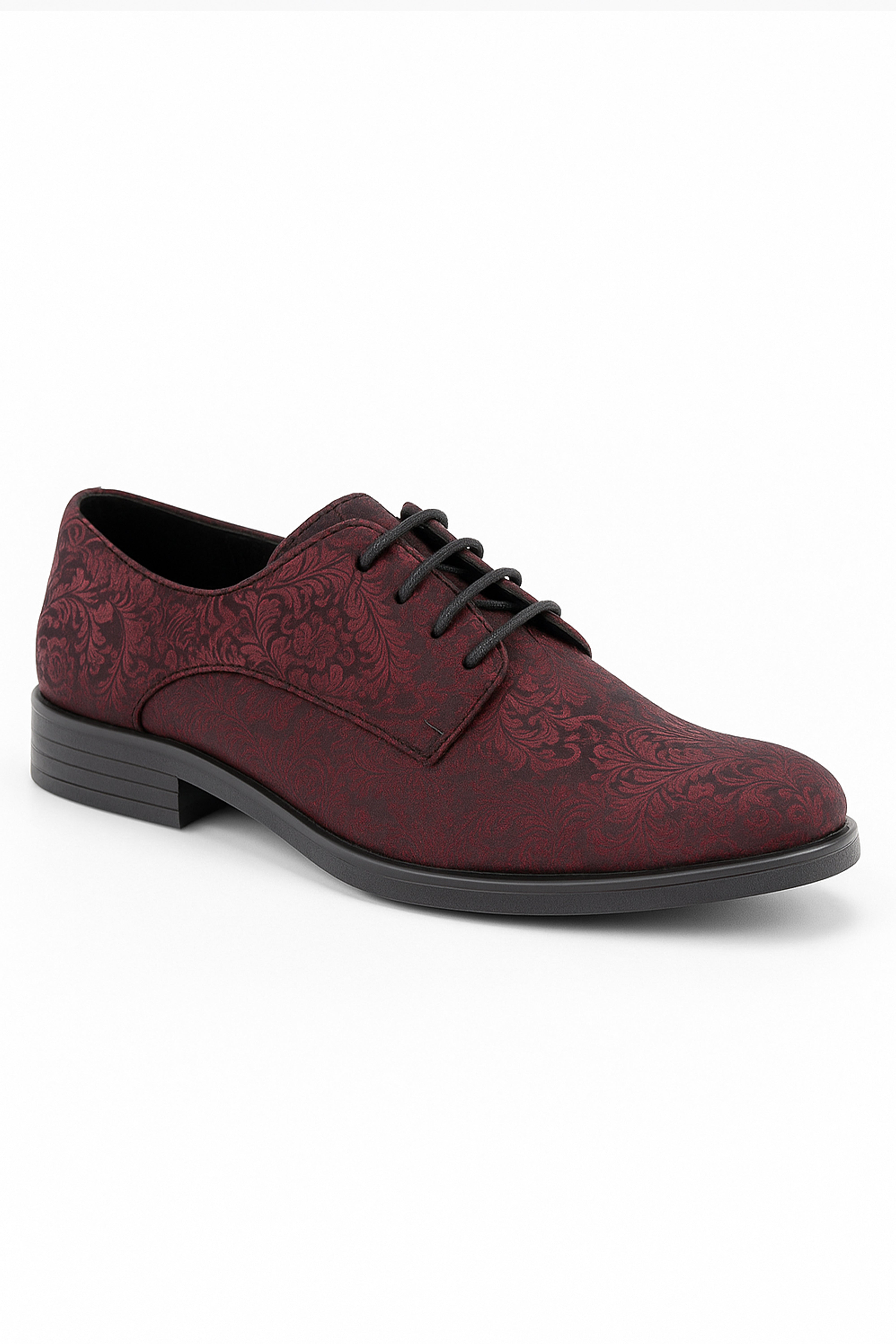Boys Paisley Patterned Lace Up Derby Shoes - Burgundy - Black