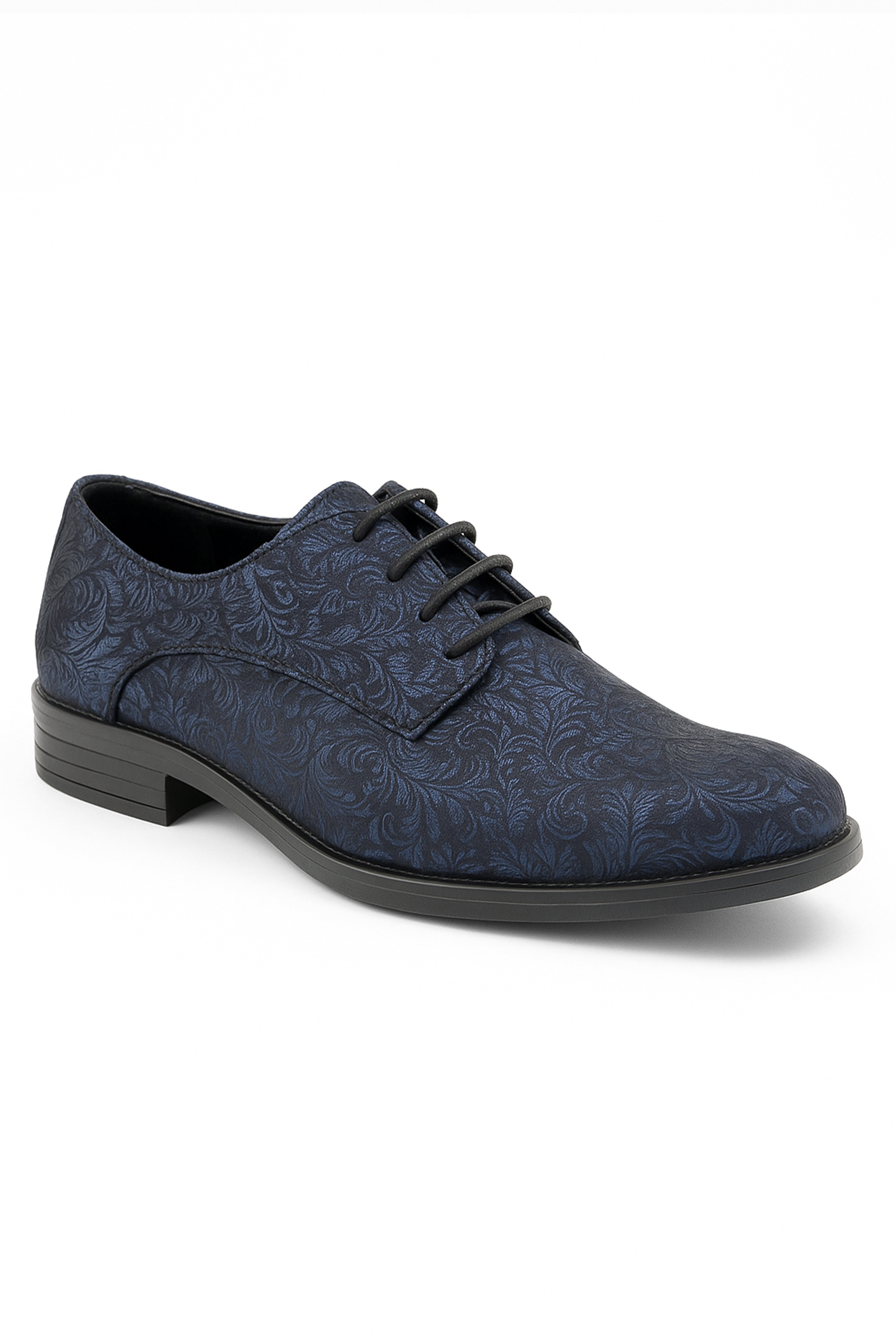 Boys Paisley Patterned Lace Up Derby Shoes - Navy Blue - Black