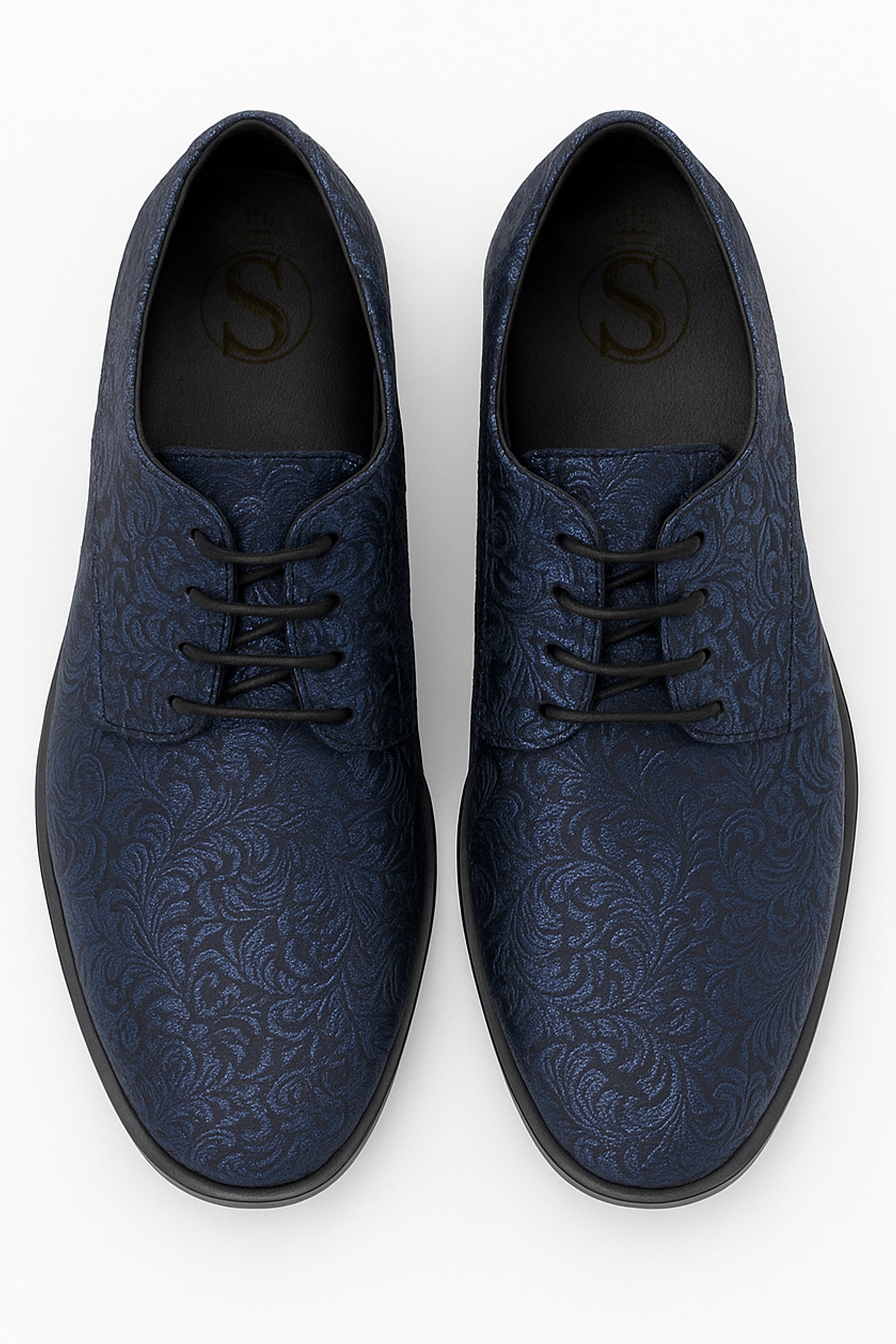 Boys Paisley Patterned Lace Up Derby Shoes - Navy Blue - Black