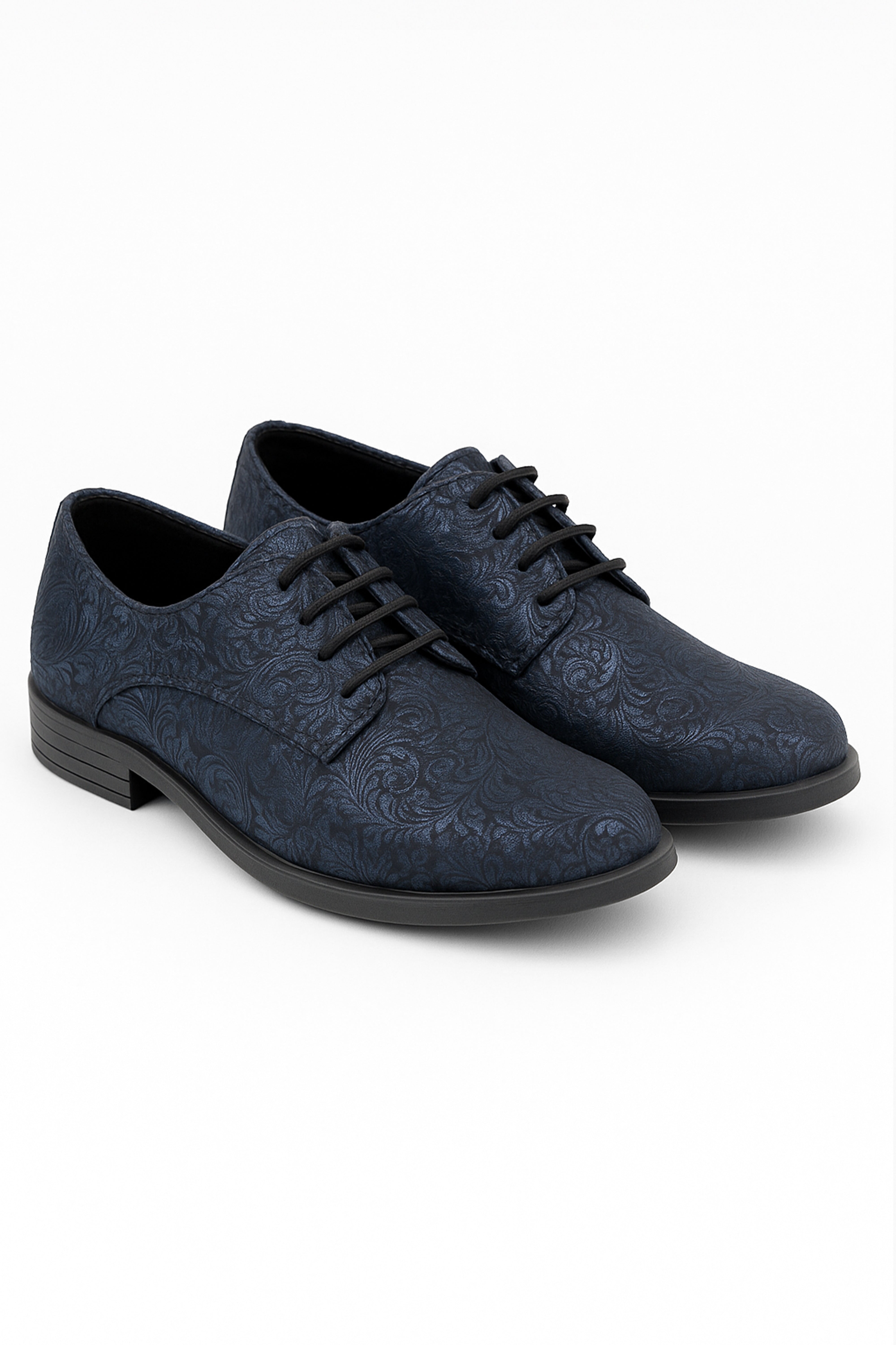 Boys Paisley Patterned Lace Up Derby Shoes - Navy Blue - Black