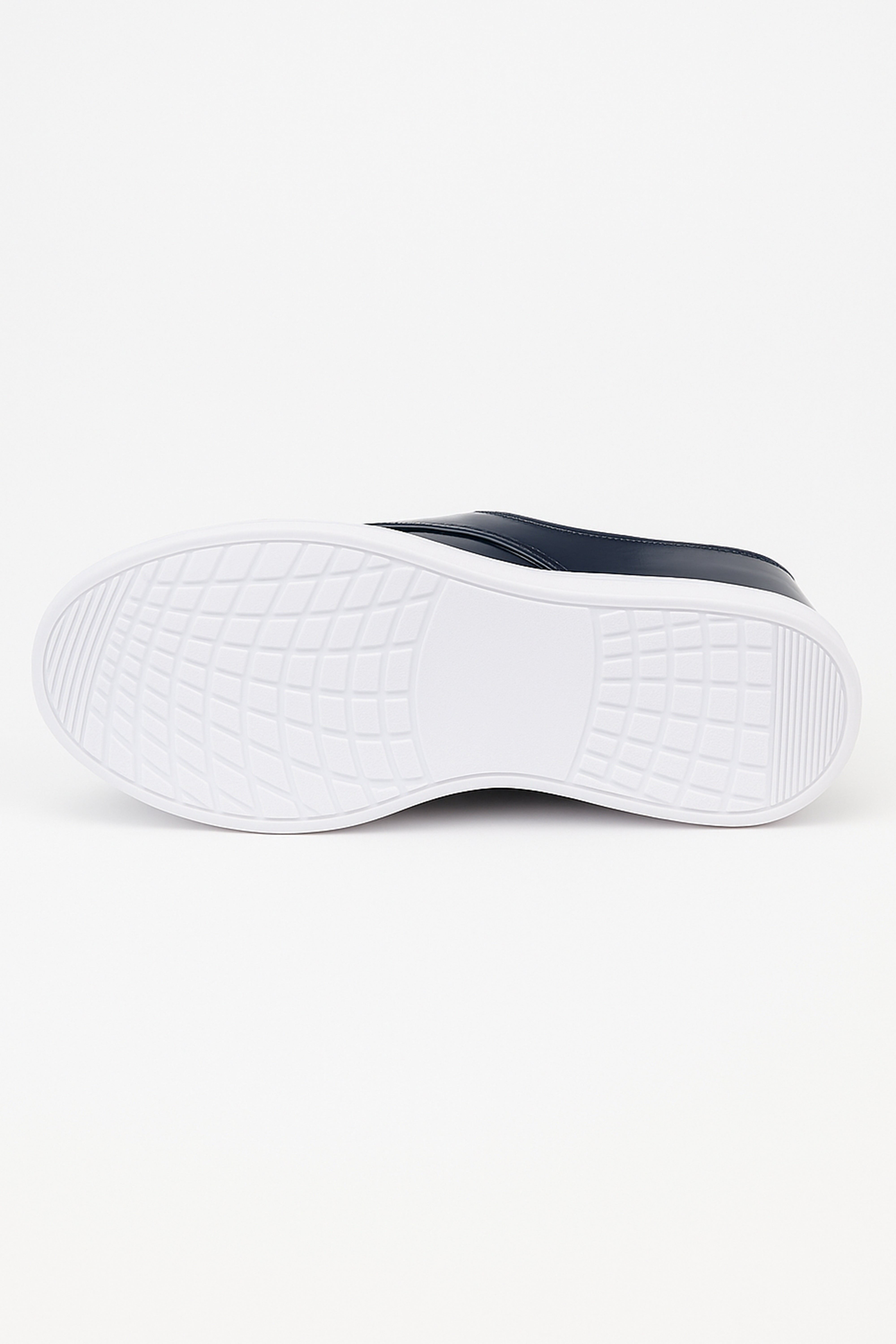 Boys Patent Black Lace-up Sneaker with White Thick Sole - Navy Back Picture