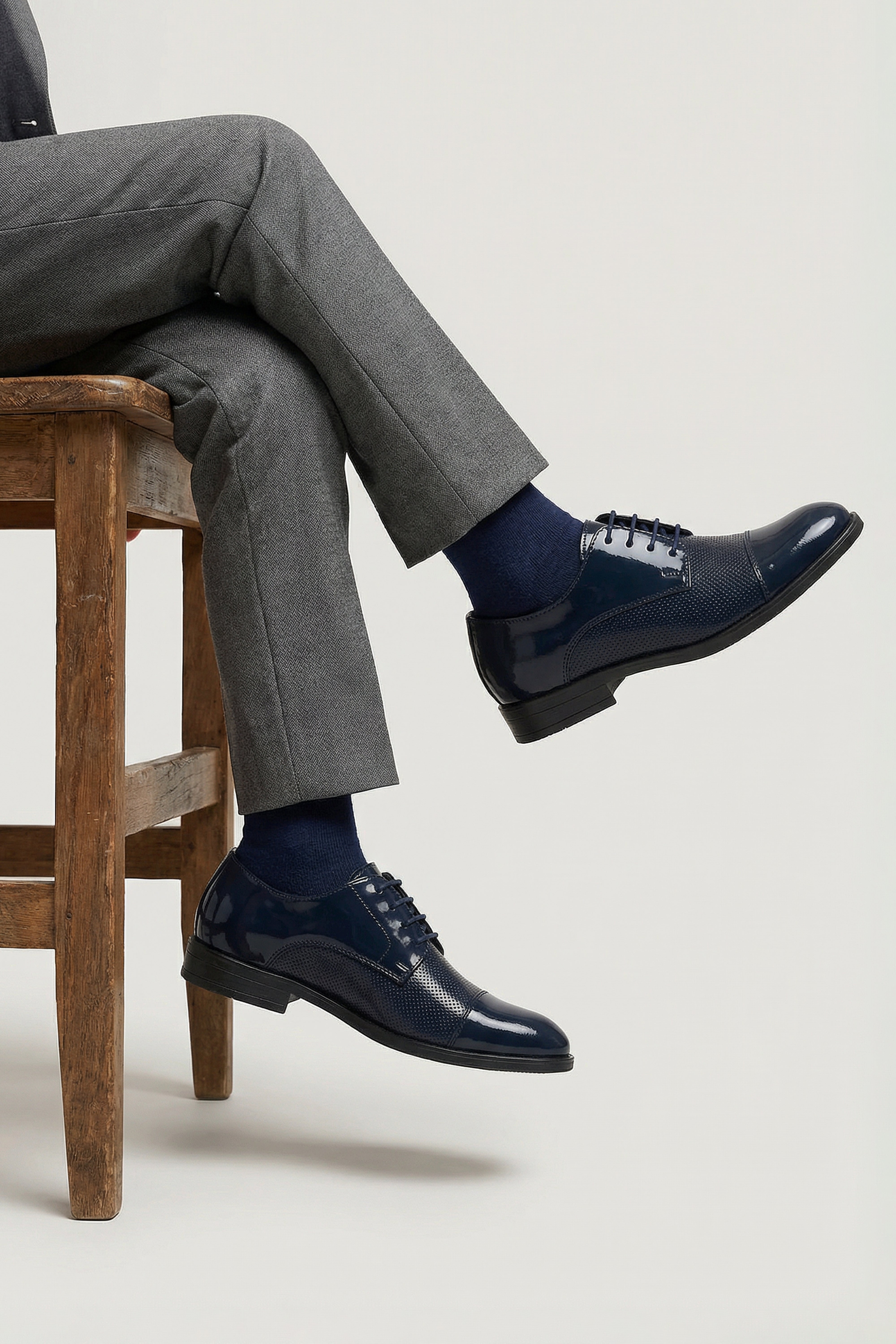Boys Patent Navy Derby Shoes - OHIO - Navy