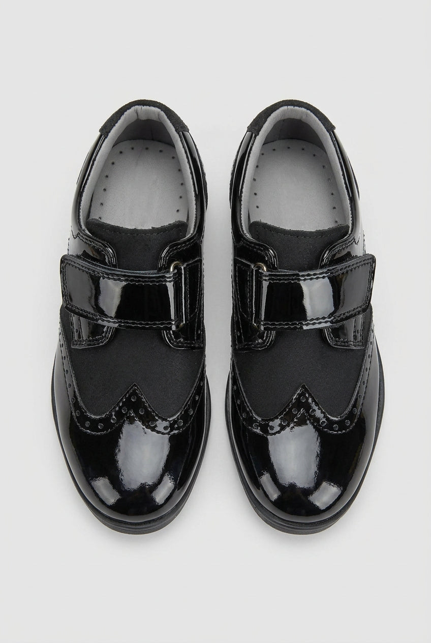 Boys Patent & Suede Strap Brogue Shoes - York Front Picture