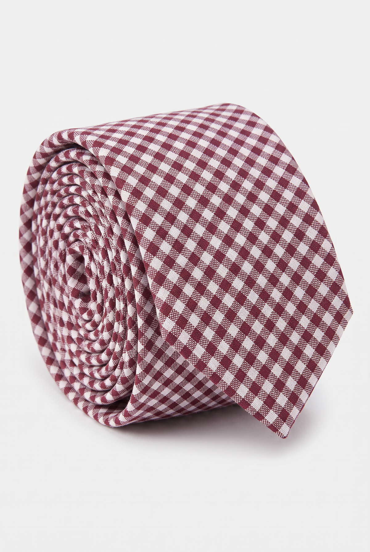 Boys Plaid Checkered Tie Burgundy and Grey