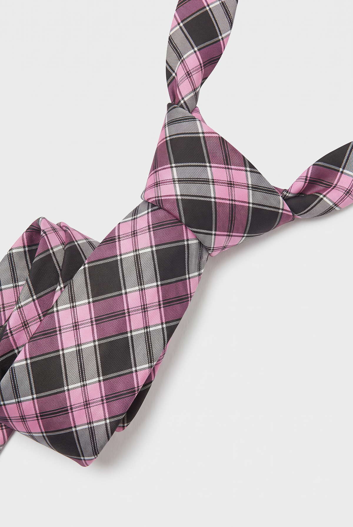 Boys Plaid Checkered Tie & Hankie Set Pink and Grey
