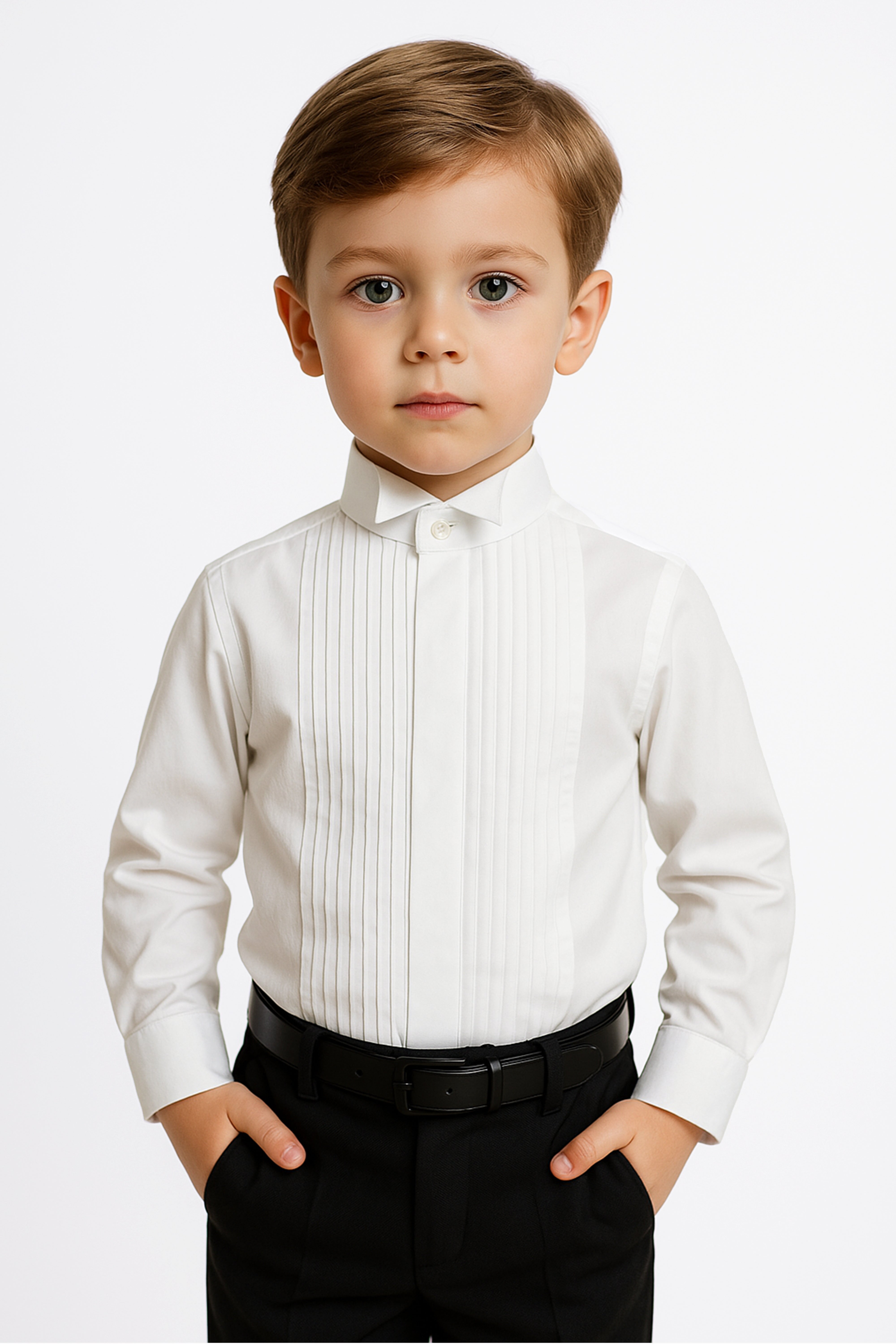 Chemise de Smoking à Col Cassé Plissé pour Garçons - Ivoire