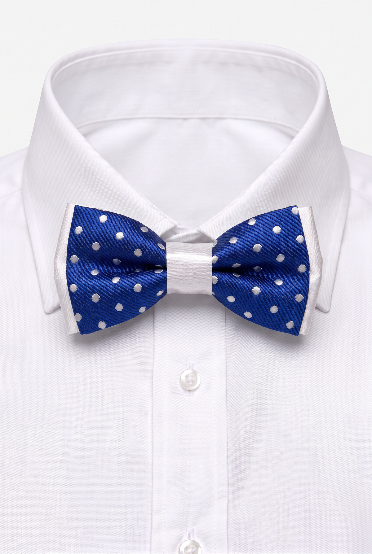 Boys Polka Dot Bow Tie - BWP Royal Blue and White with shirt