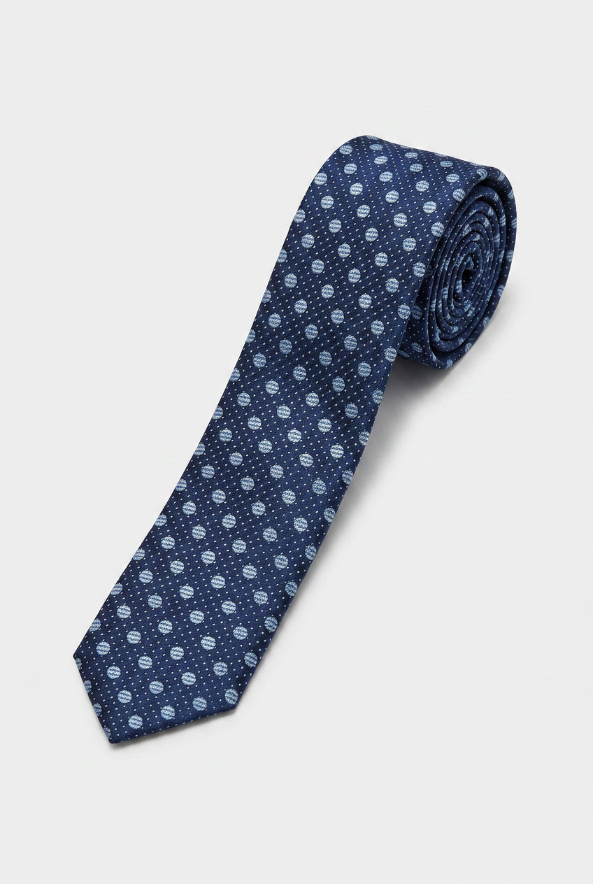 Cravatta sottile jacquard a pois per ragazzi - Navy e Bianco