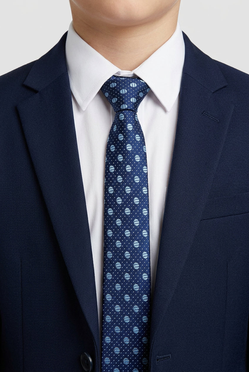 Cravatta sottile jacquard a pois per ragazzi - Navy e Bianco