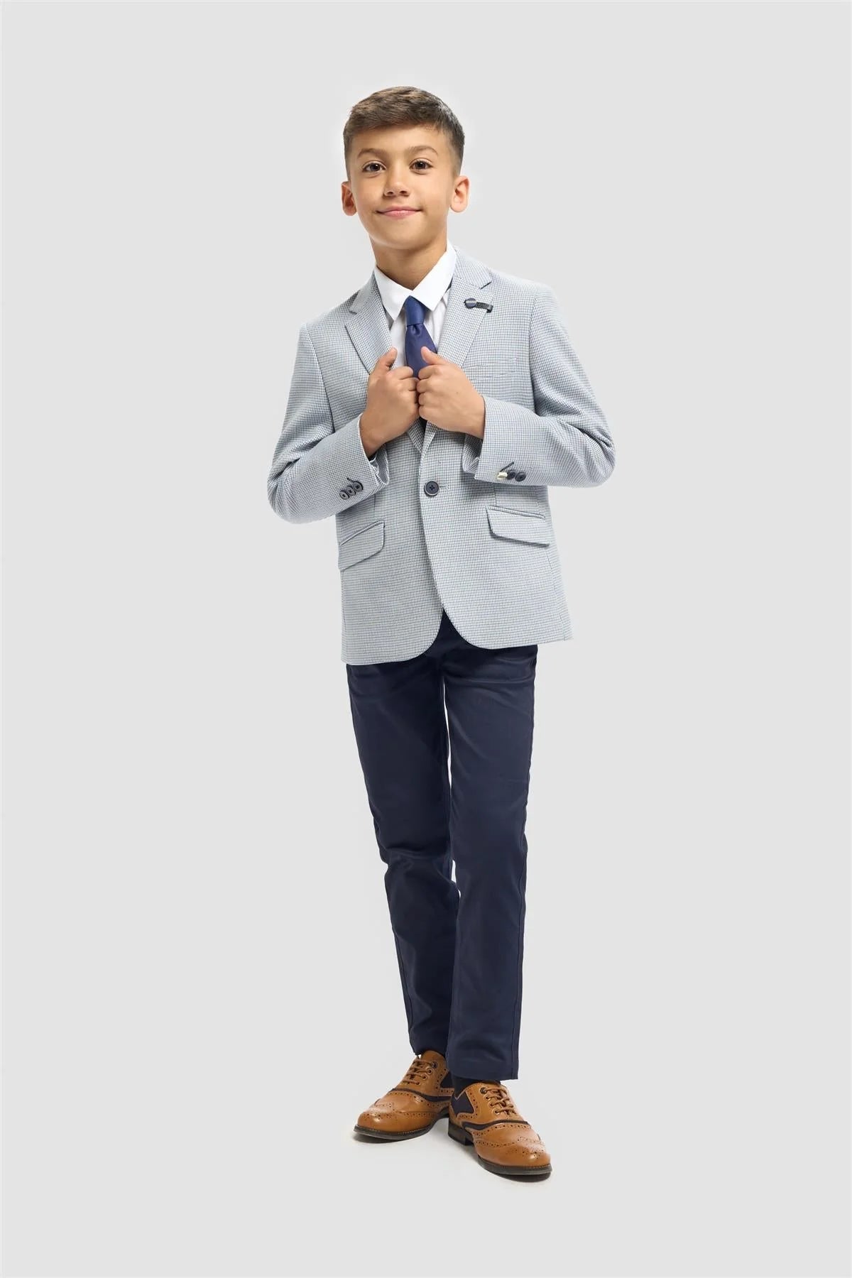 Boys Puppytooth Check Blazer - Porto - Blue Front Picture