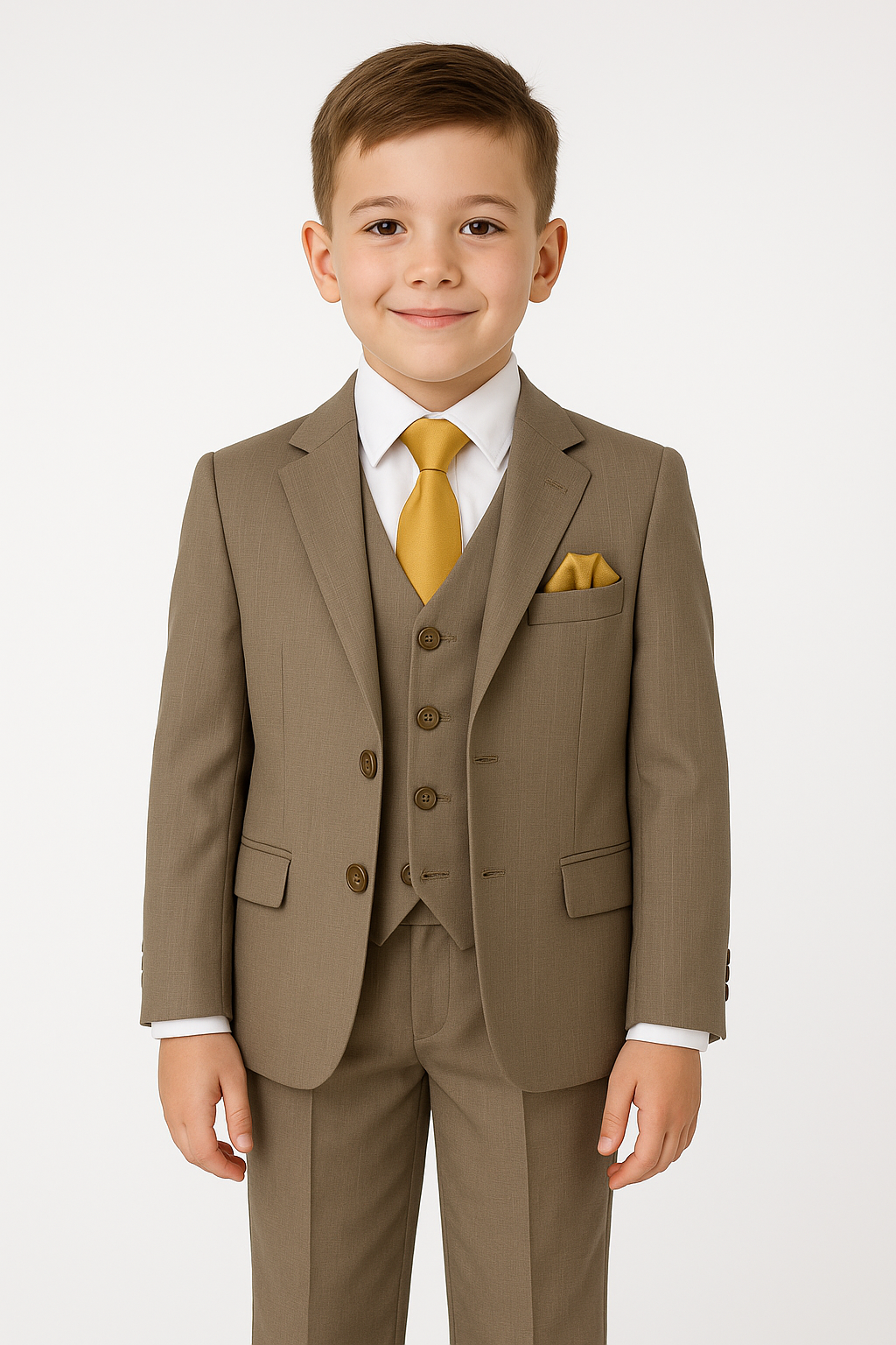 Boys Regular Fit All In One Suit - Dark Beige Model Front Picture