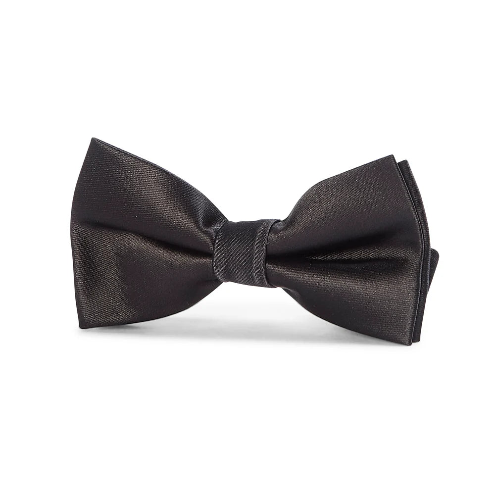 Nœud papillon en satin pour garçons, pré-noué, avec sangle de cou réglable à clip - Noir
