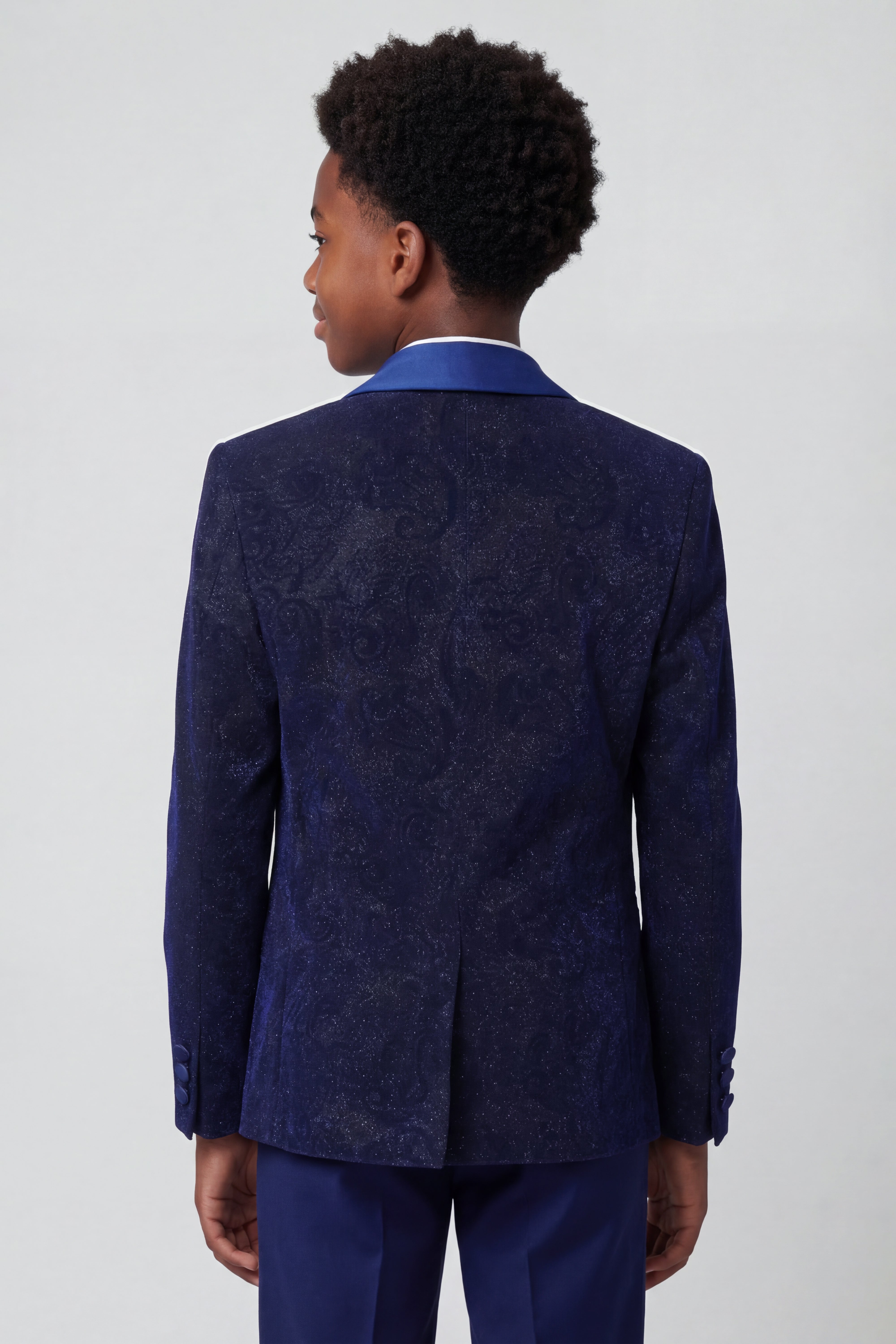 Jungen Glitzernder Slim Fit Navyblauer Tuxedo Anzug - Navyblau