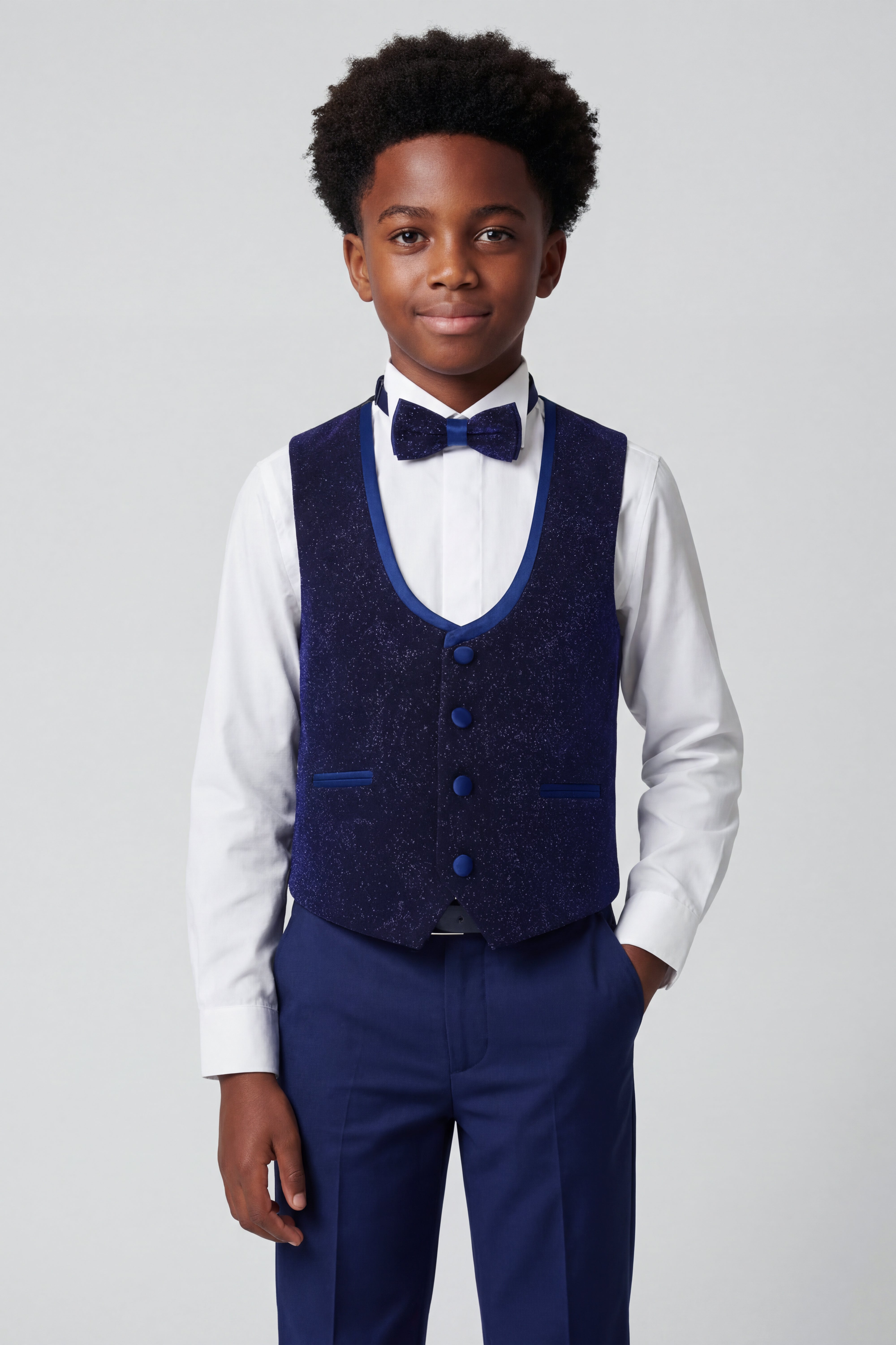 بدلة توكسيدو ضيقة للولاد بلون أزرق كحلي لامع - أزرق كحلي