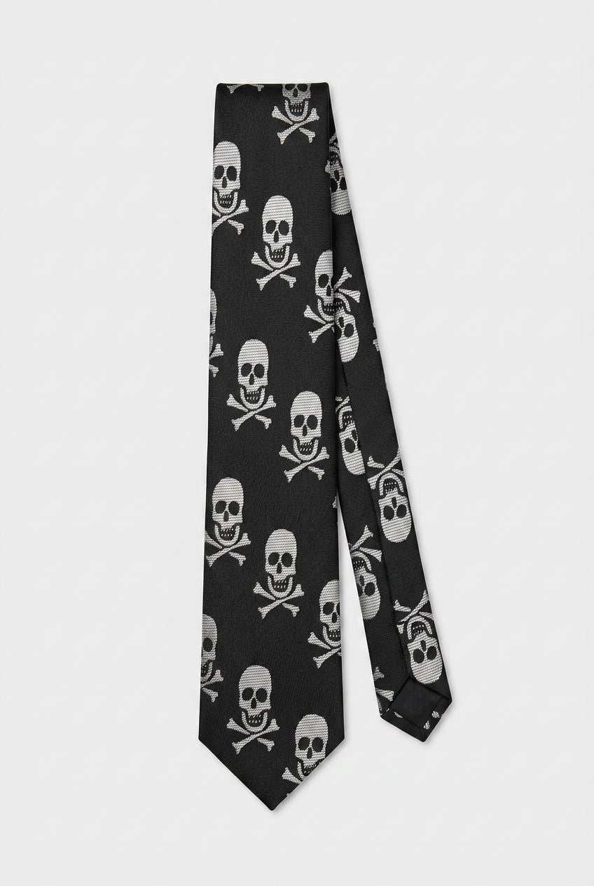 Cravatta Slim Jacquard Teschio per Ragazzi - Nero