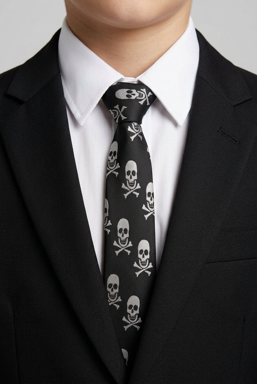 Cravatta Slim Jacquard Teschio per Ragazzi - Nero