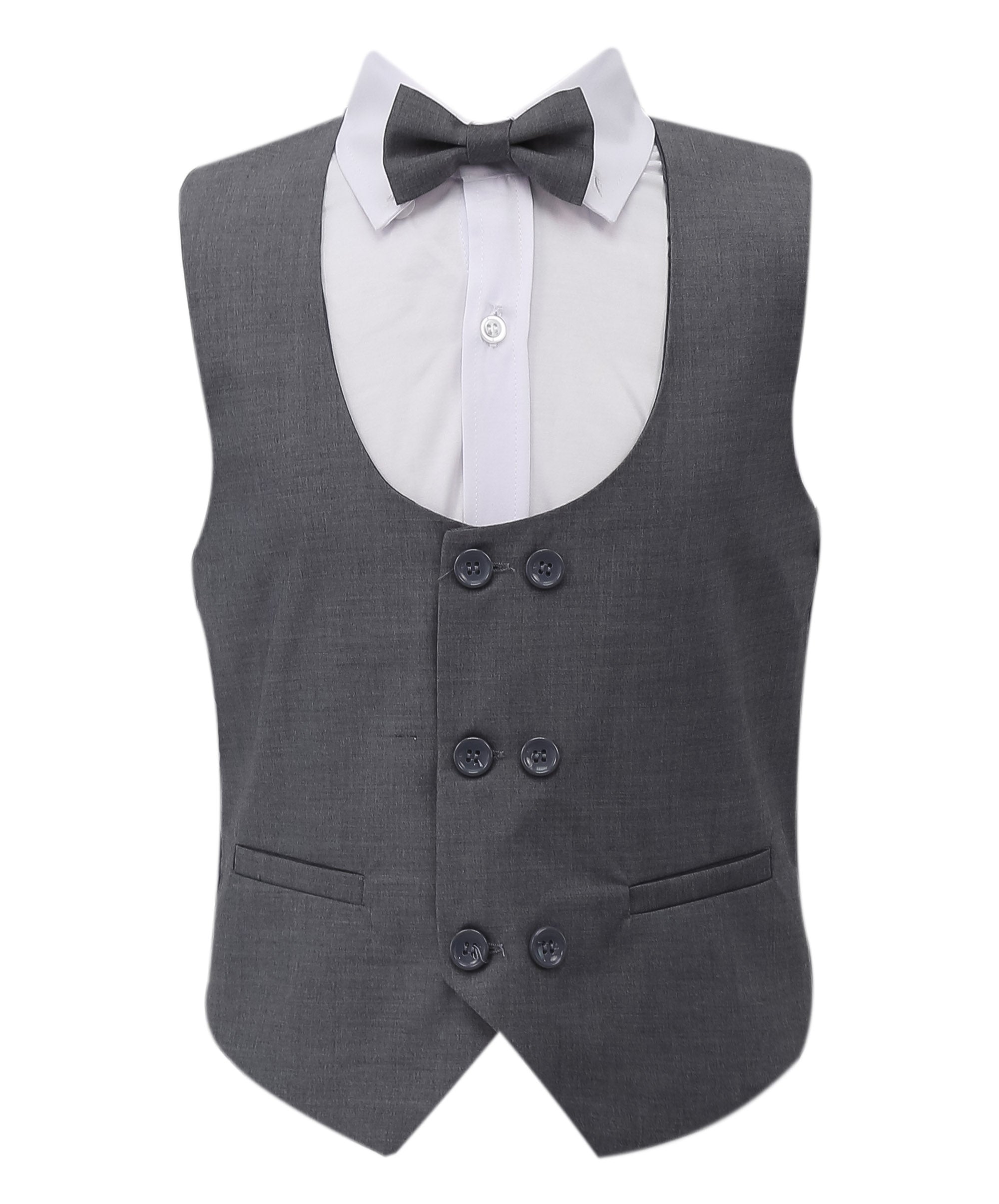 Boys Slim Fit 7 Piece Full Suit Set - Kenny - Grey Waistcoat Front Picture with Bowtie