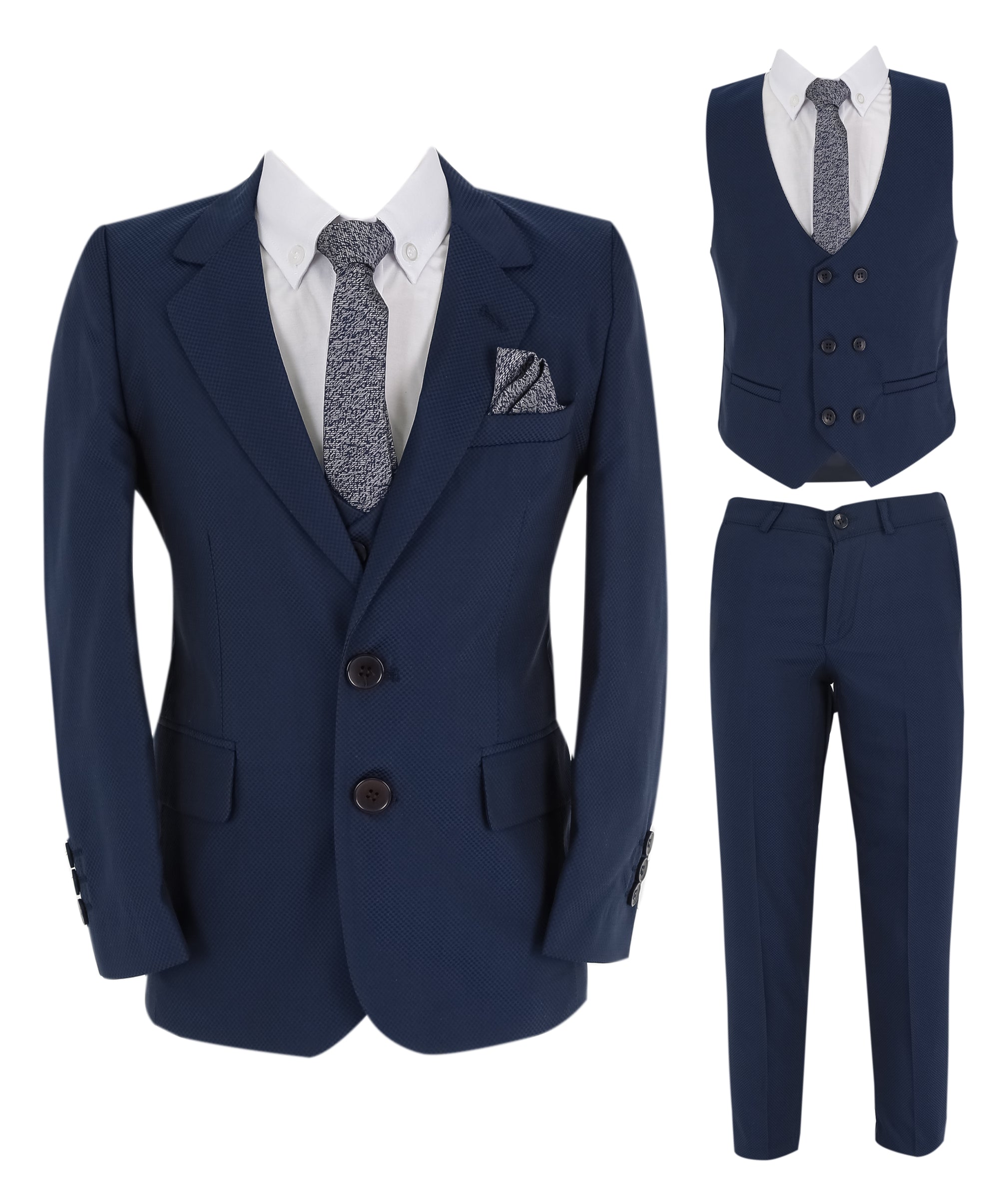 Boys Slim Fit 7 Piece Full Suit Set - Kenny - Parliament Blue Front Picture with Tie
