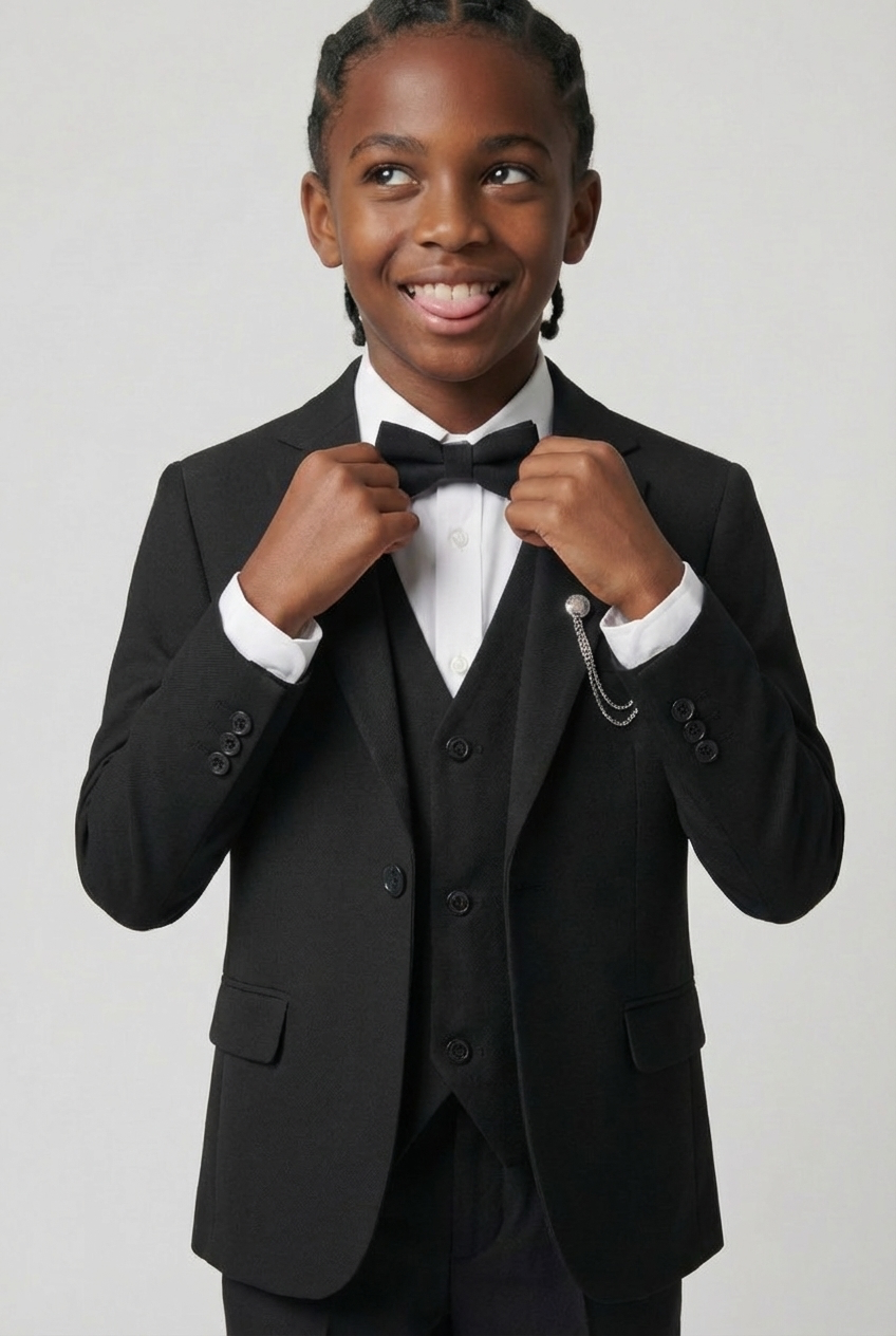Jungen Slim Fit 8-teiliges formelles Anzugset – Schwarz