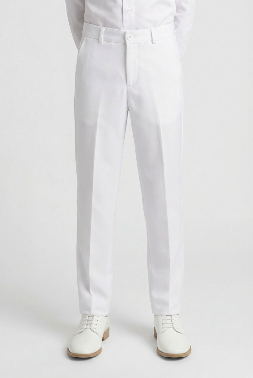 Boys Slim Fit Formal Trousers with Adjustable Waist - White