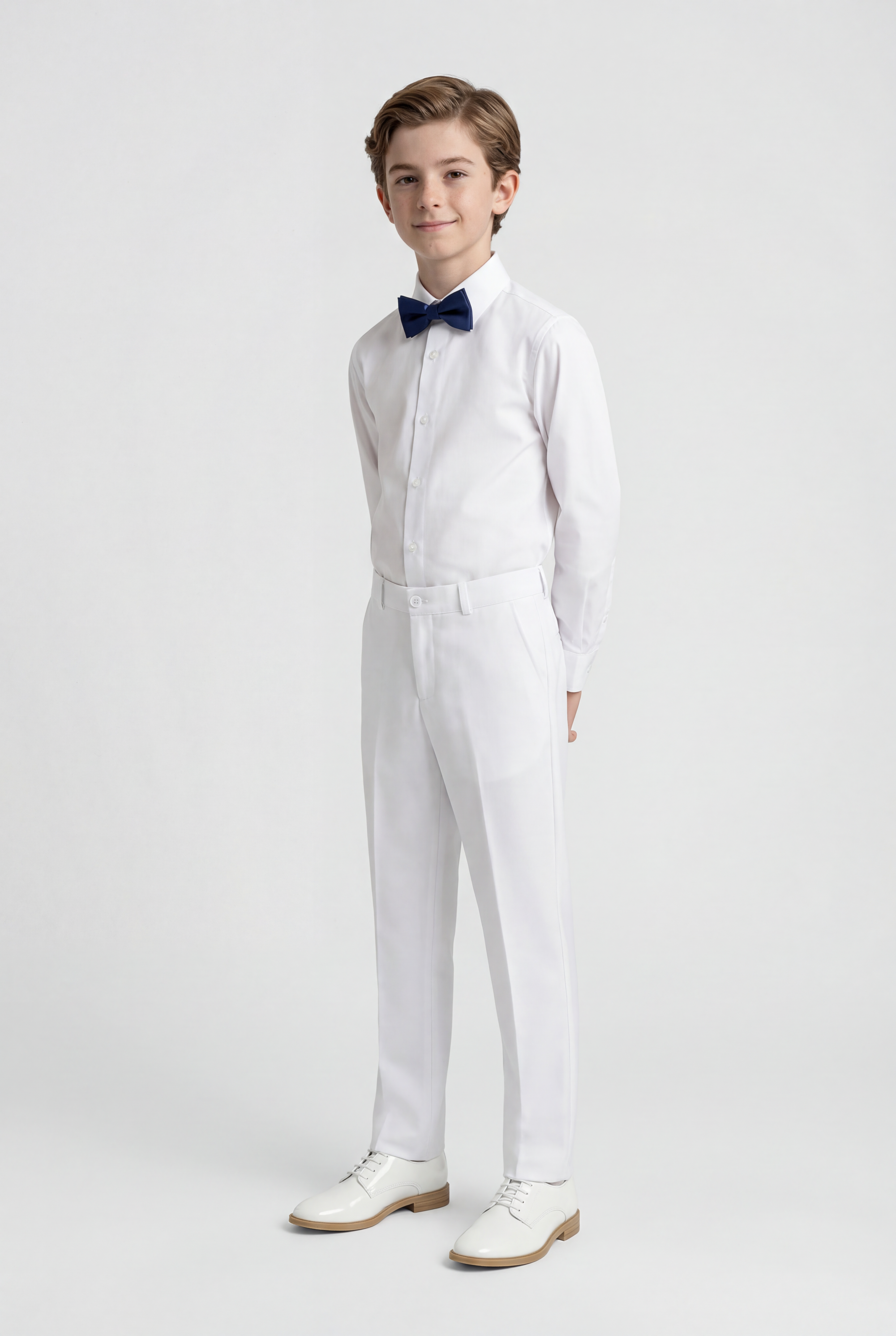 Pantalones formales ajustados para niños con cintura ajustable - Blanco