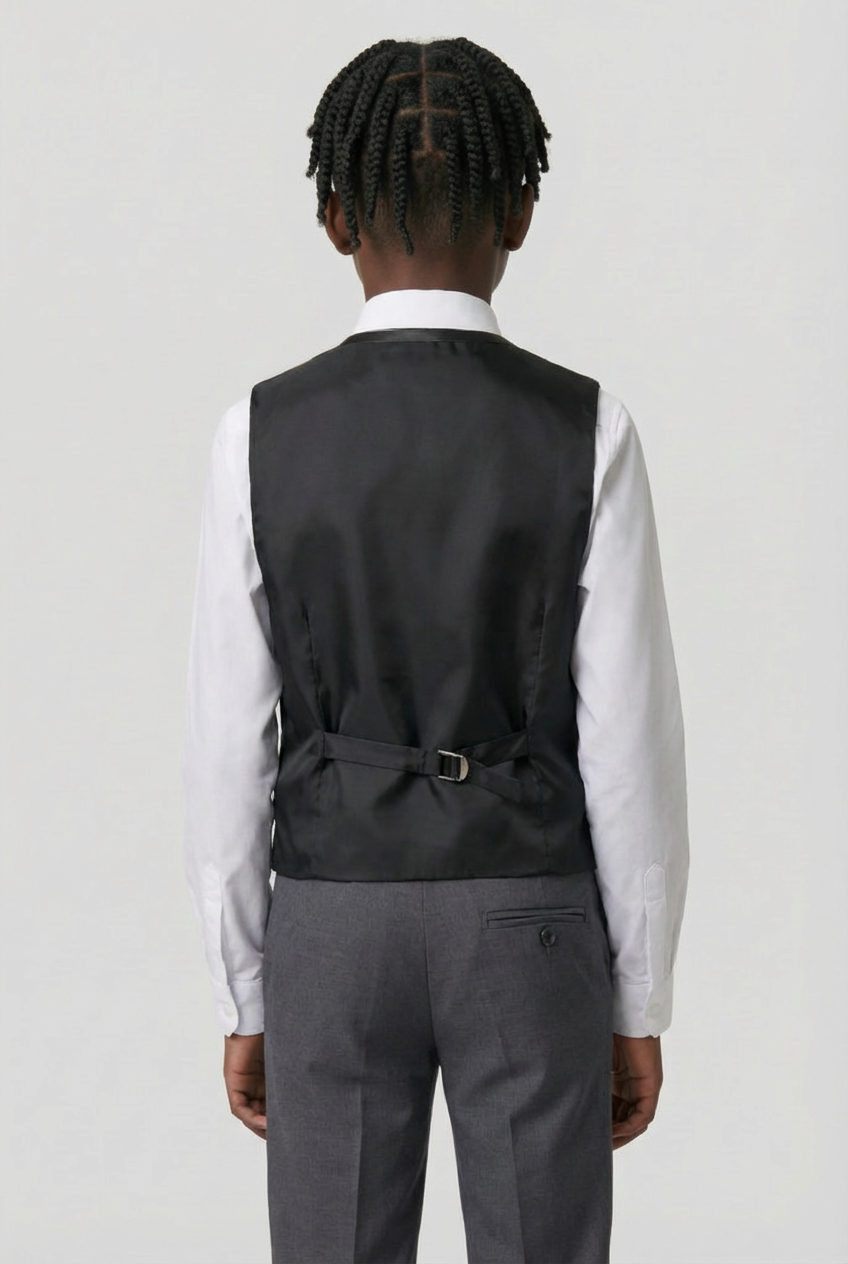 Completo grigio da ragazzo slim fit con piping e gilet floreale - Grigio