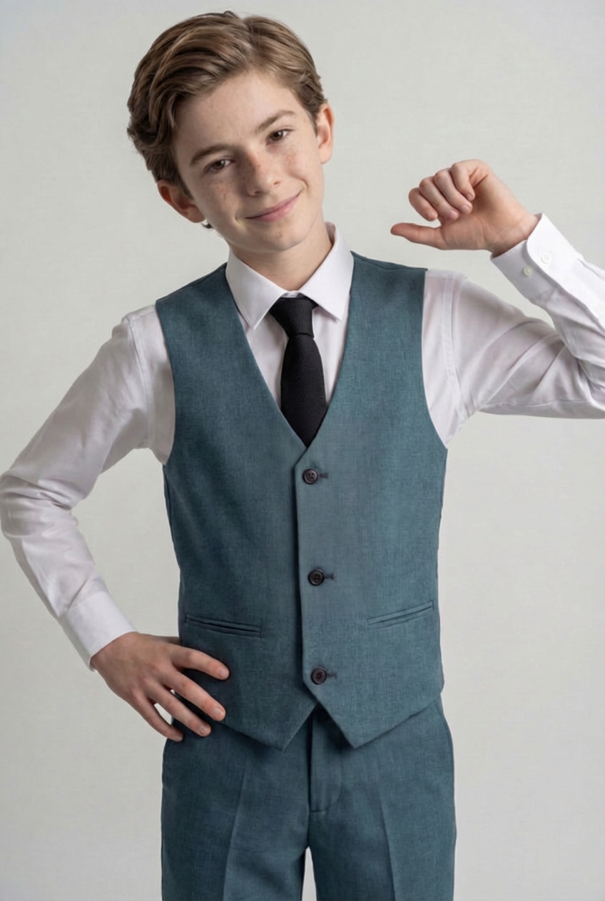 Jungen Slim Fit Texturiertes 8-teiliges formelles Anzugset – Blaugrün