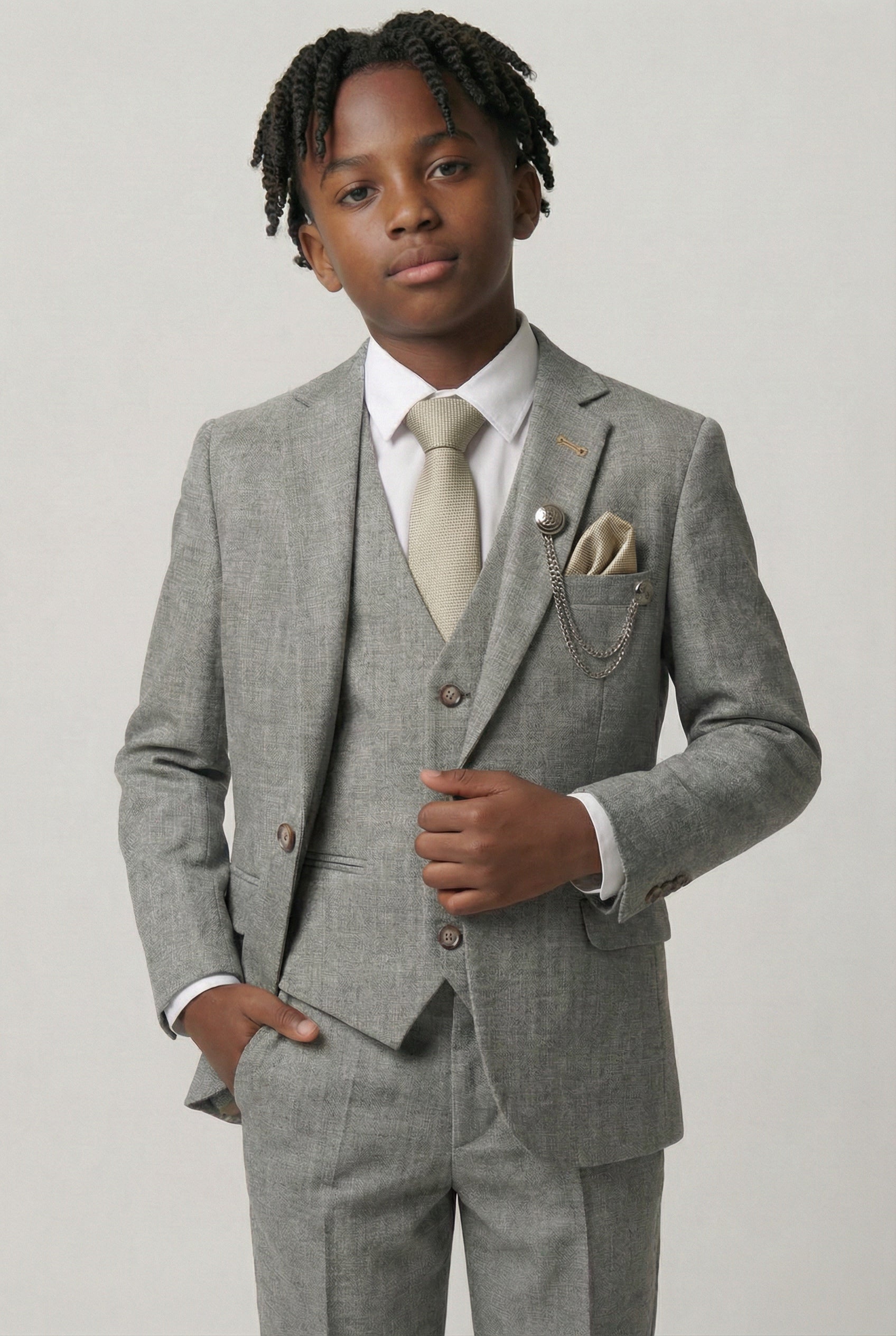 Boys Slim Fit Textured 8-Piece Formal Suit Set - Vizon