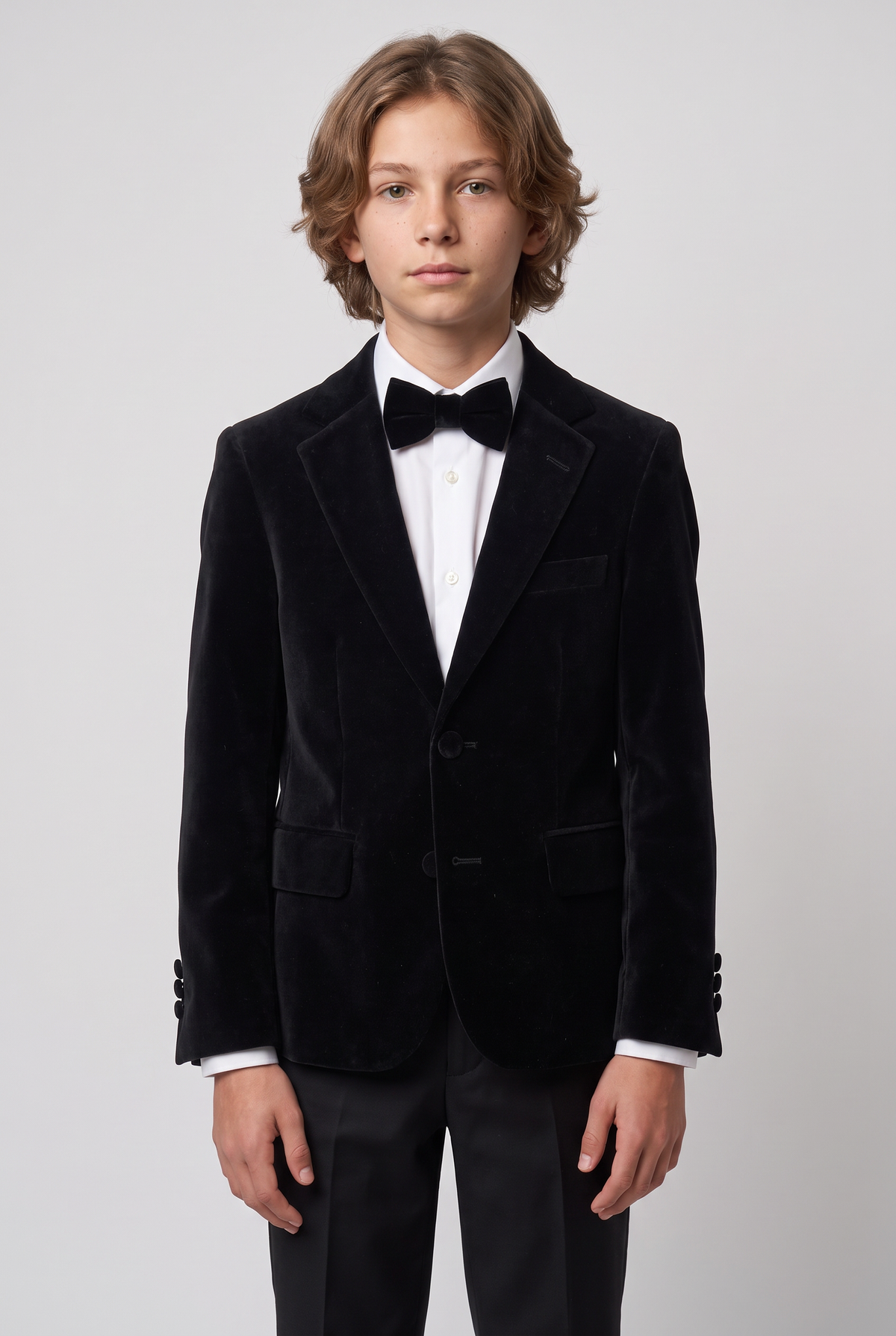 Boys Slim Fit Velvet Blazer - SAVOY - Black