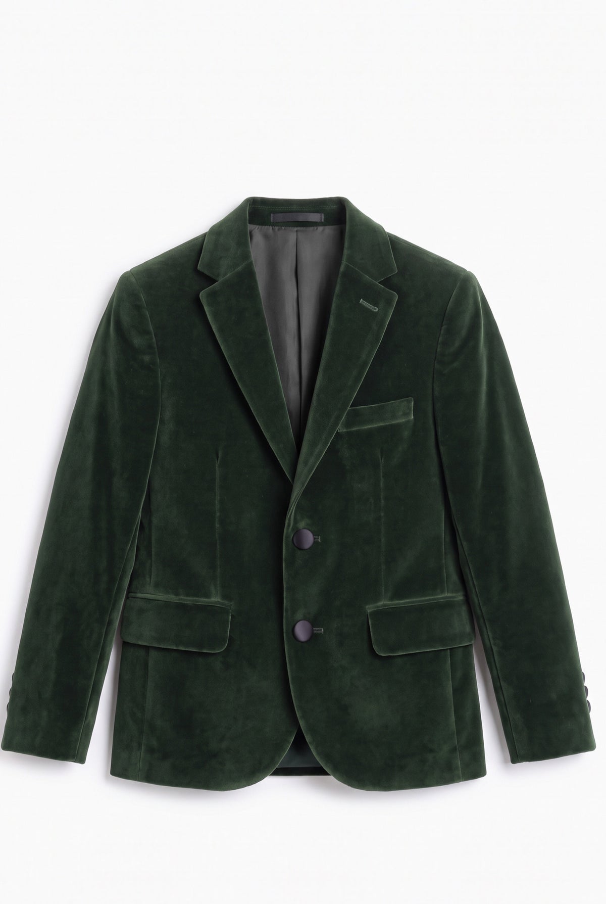 Boys Slim Fit Velvet Blazer - SAVOY - Green Front Picture