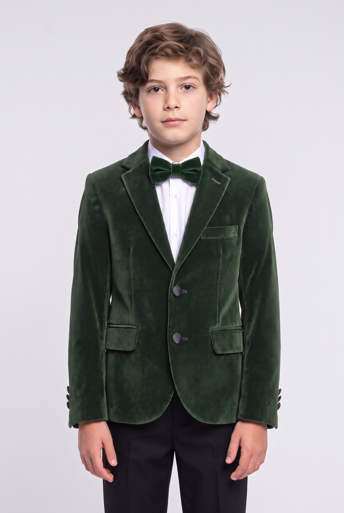 Boys Slim Fit Velvet Blazer - SAVOY - Green model image