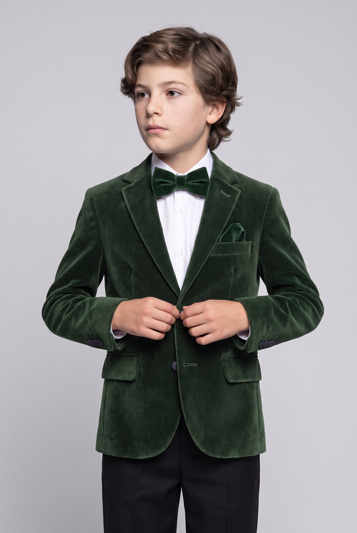 Boys Slim Fit Velvet Blazer - SAVOY - Green
