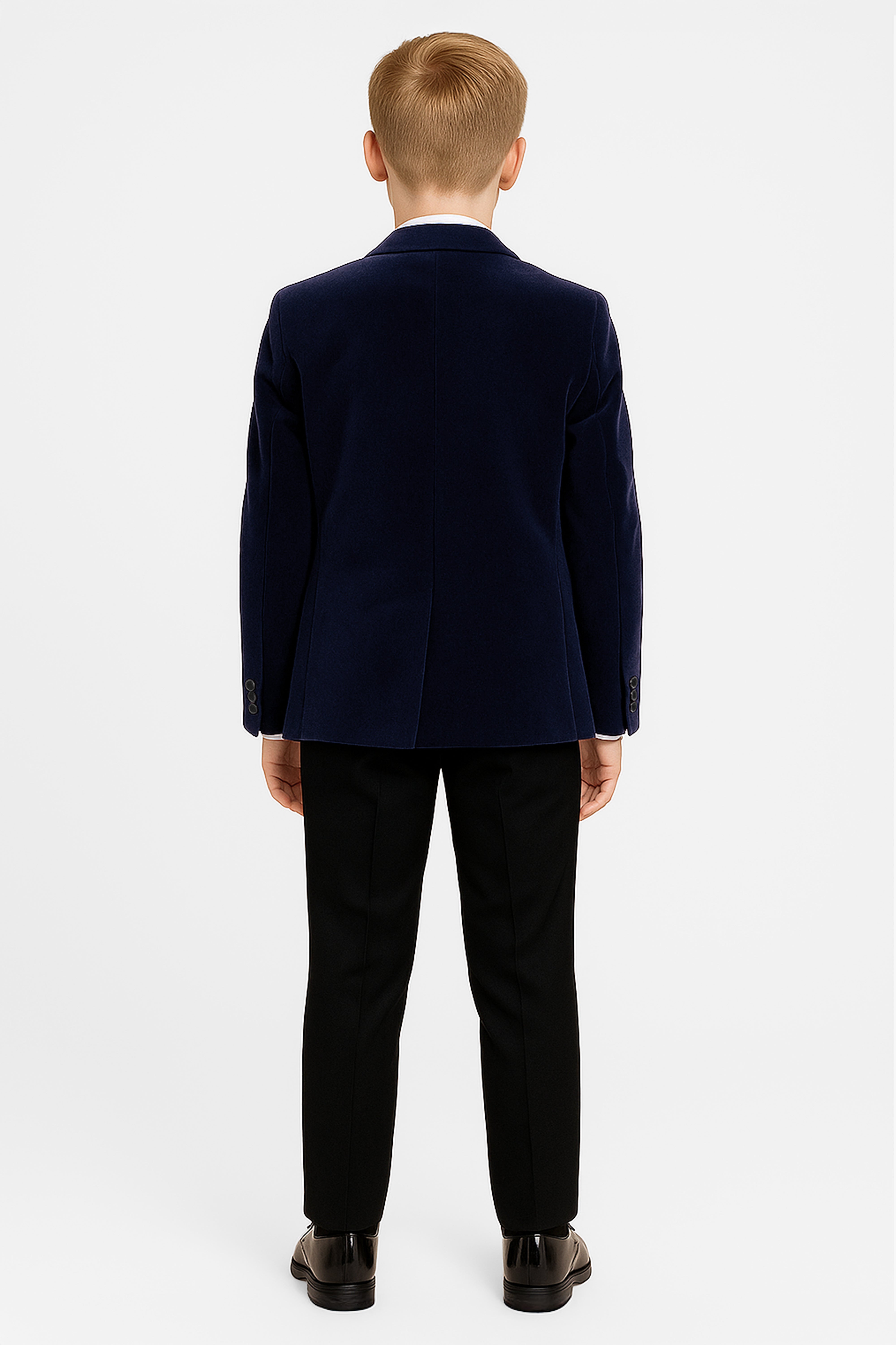 Boys Slim Fit Velvet Dinner Suit - 3-Piece & 5-Piece - SAVOY - Navy Blue Back picture