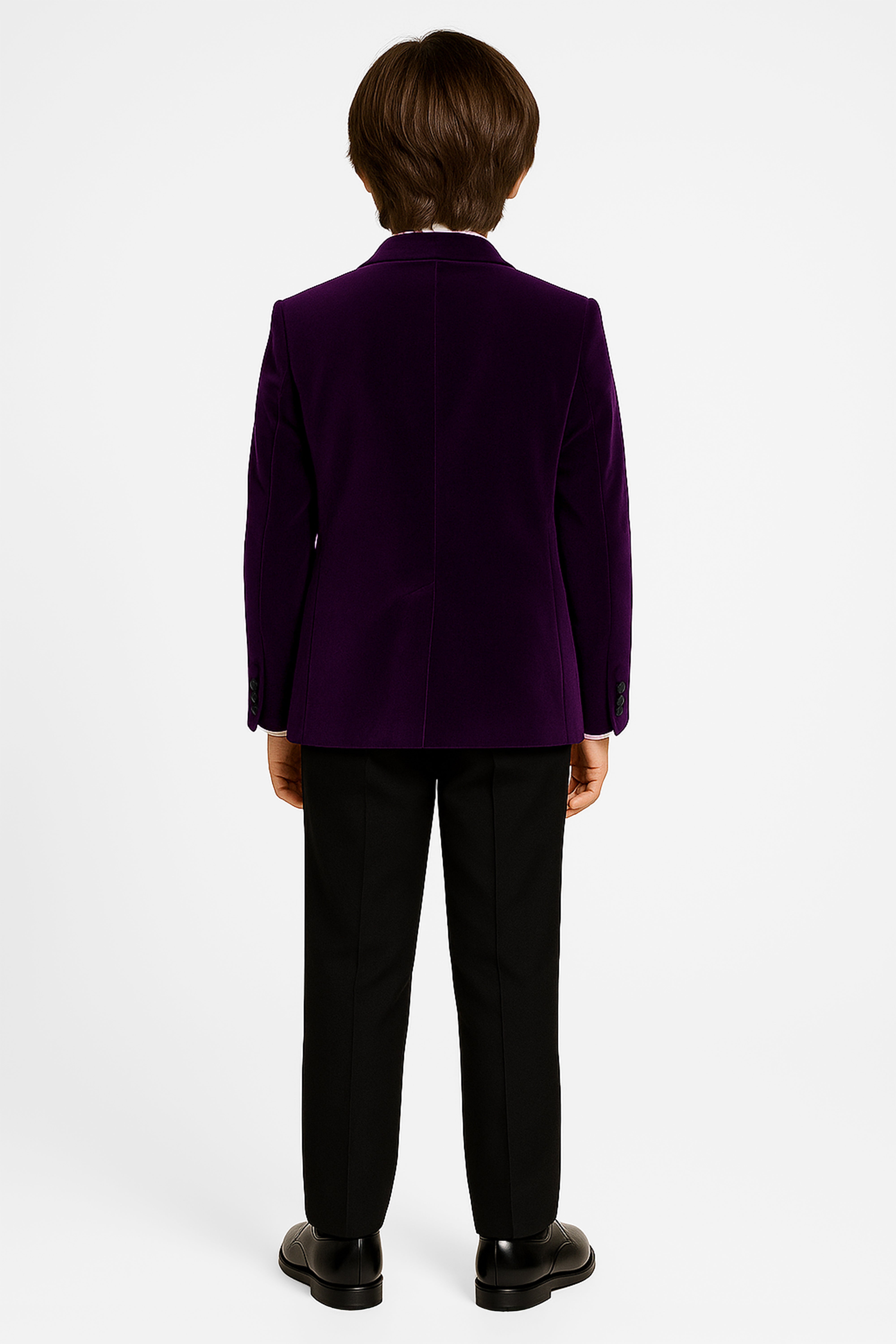 Boys Slim Fit Velvet Dinner Suit - 3-Piece & 5-Piece - SAVOY - Purple Back Picture