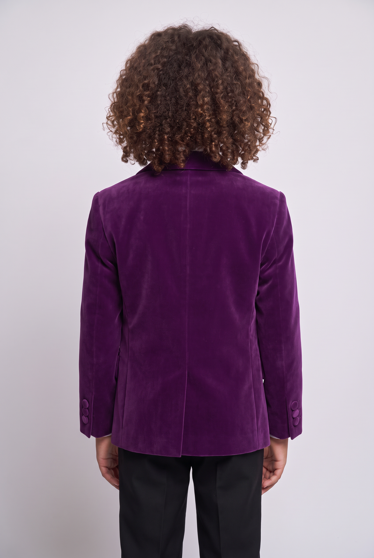 Boys Slim Fit Velvet Dinner Suit - 3-Piece & 5-Piece - SAVOY - Purple back picture
