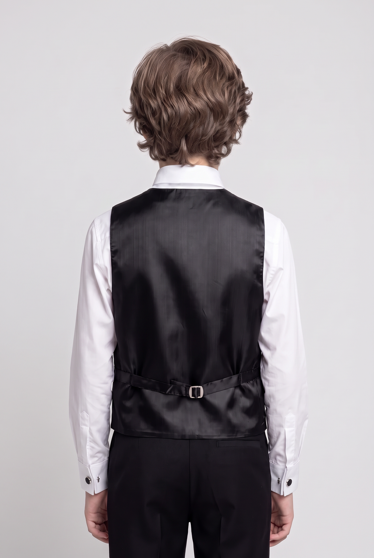 Boys Slim Fit Velvet Dinner Suit - 4-Piece & 5-Piece - SAVOY - Black Model Waistcoat Back Picture