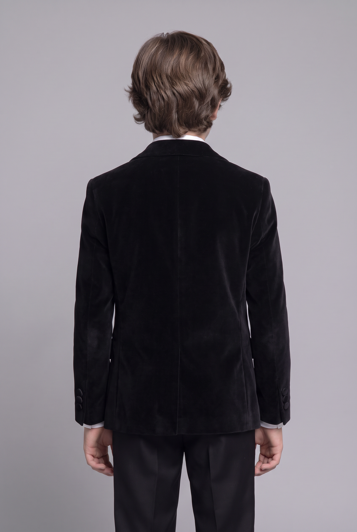 Boys Slim Fit Velvet Dinner Suit - 4-Piece & 5-Piece - SAVOY - Black Model Back Picture