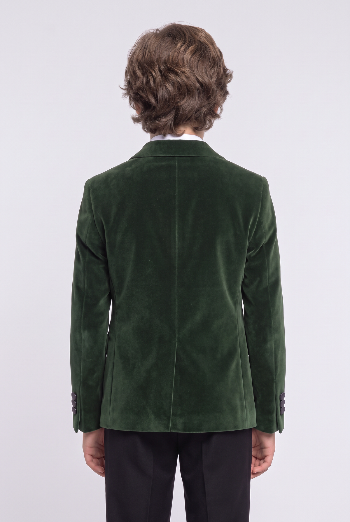 Boys Slim Fit Velvet Dinner Suit - 4-Piece & 5-Piece - SAVOY - Green Model Back Picture