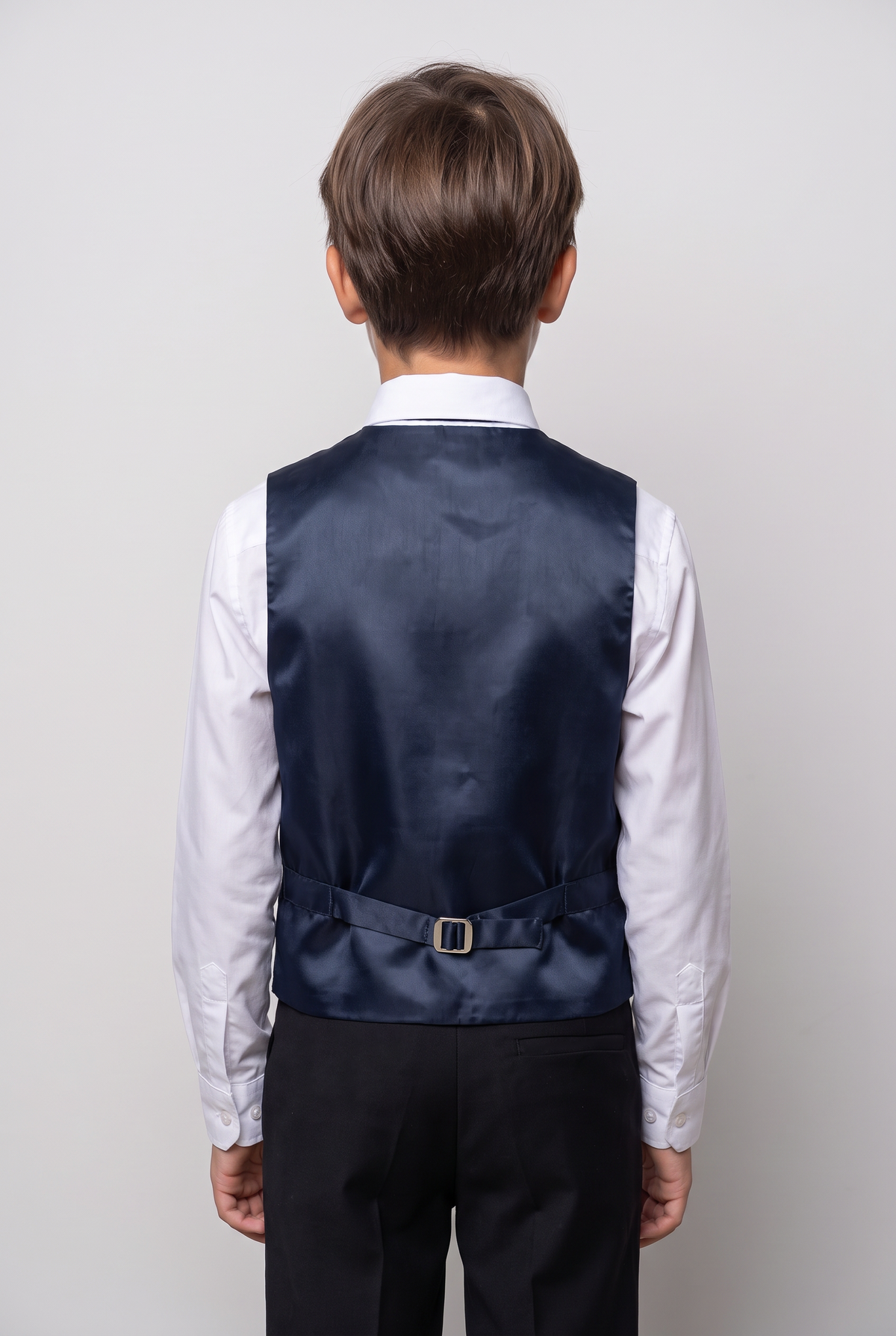 Boys Slim Fit Velvet Waistcoat Set - SAVOY - Navy Blue back picture