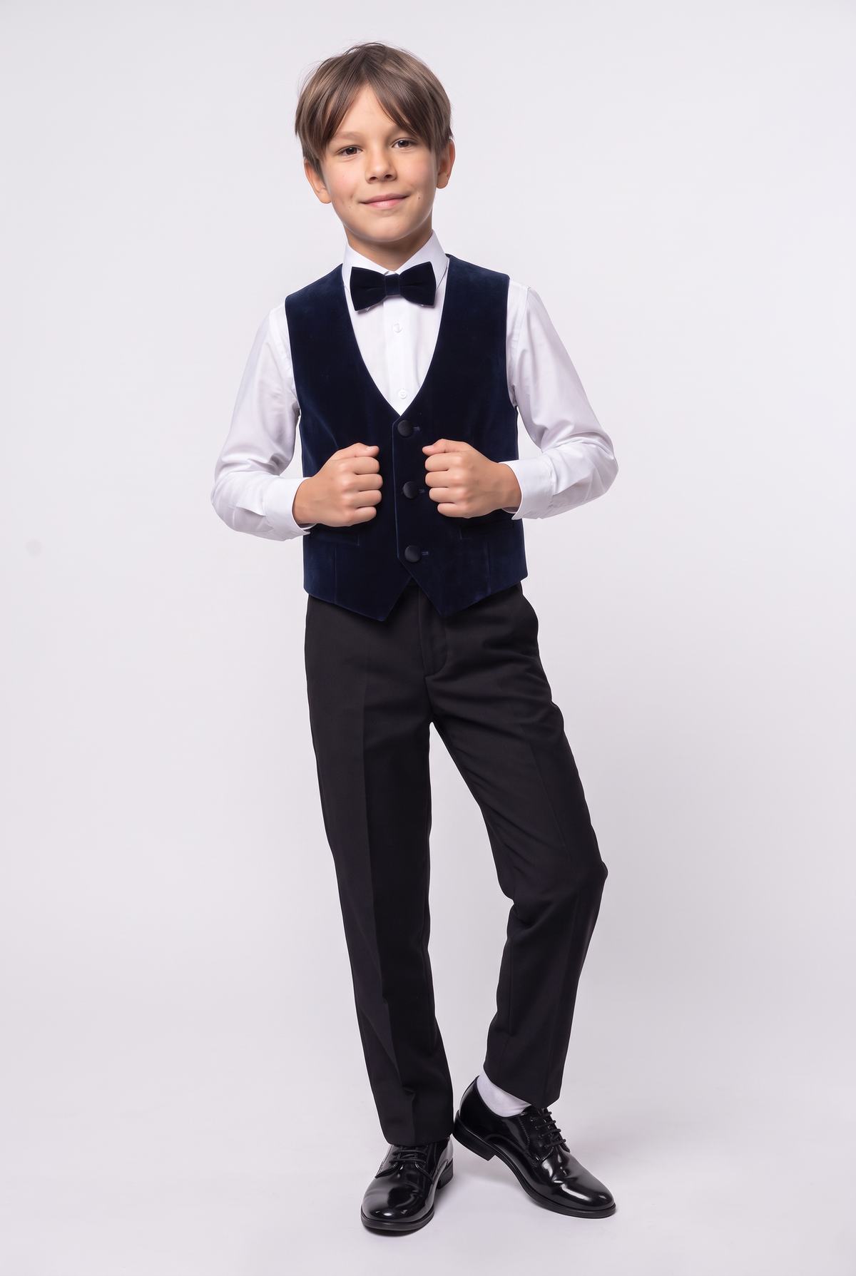 Boys Slim Fit Velvet Waistcoat Set - SAVOY - Navy Blue mode front picture