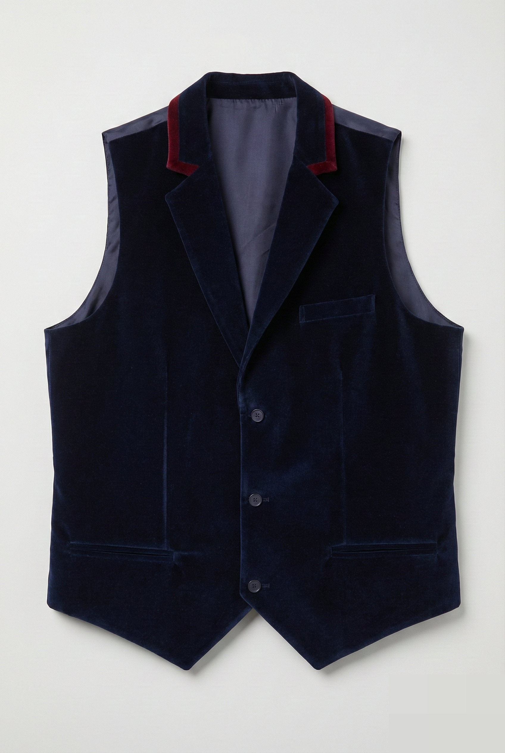 Boys Slim Fit Velvet Waistcoat with Lapel Trim - Navy Blue