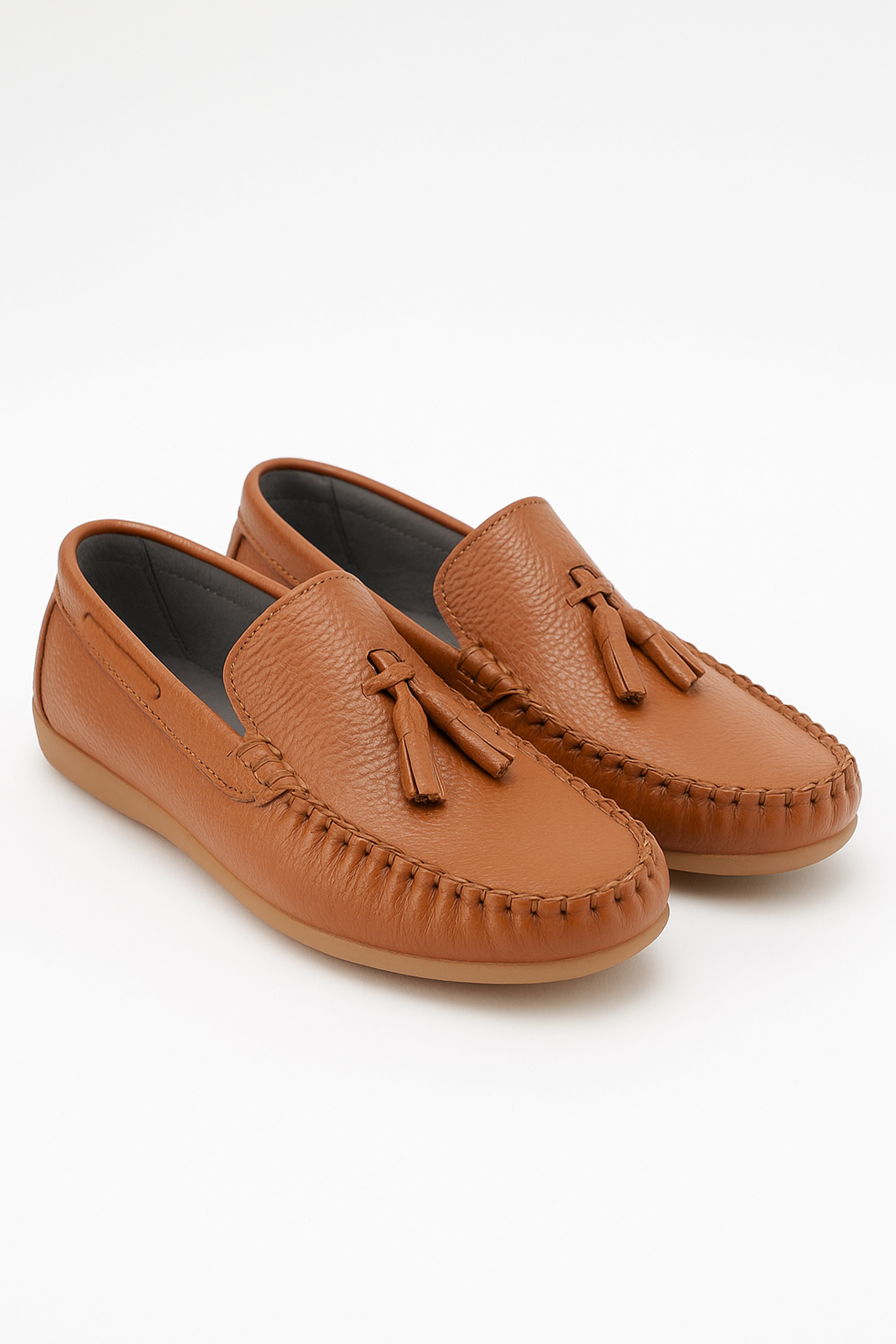 Boys Slip on Tassel Penny Loafer - ATHENS - Tan Brown Pair Side Picture