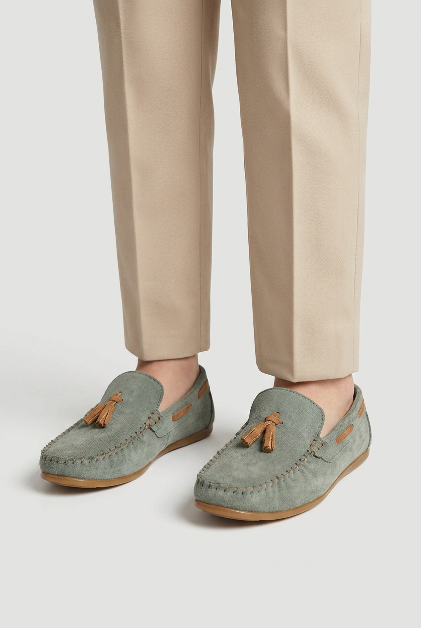 Boys Slip on Tassel Suede Penny Loafer - BABYLON - Green