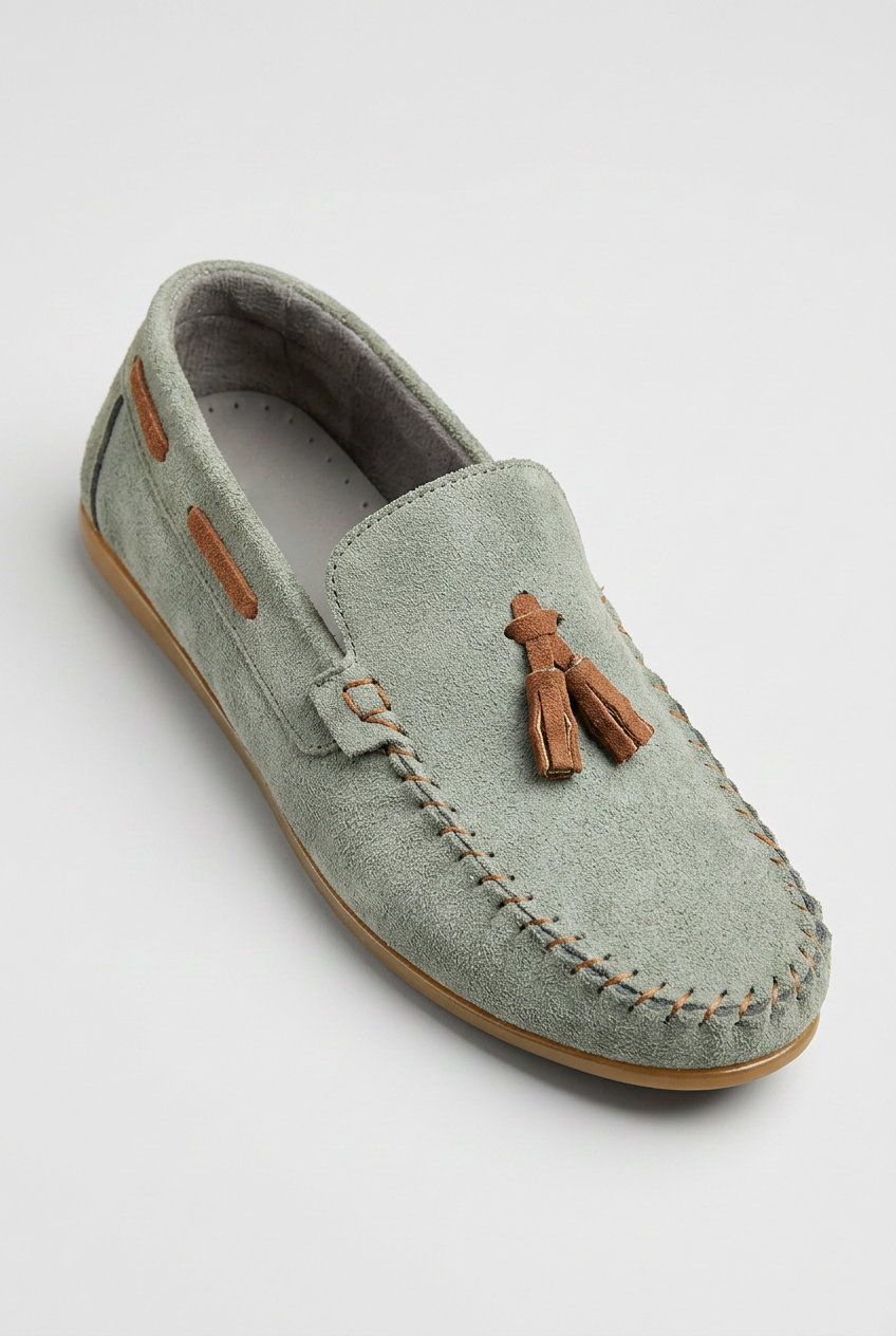 Boys Slip on Tassel Suede Penny Loafer - BABYLON - Green